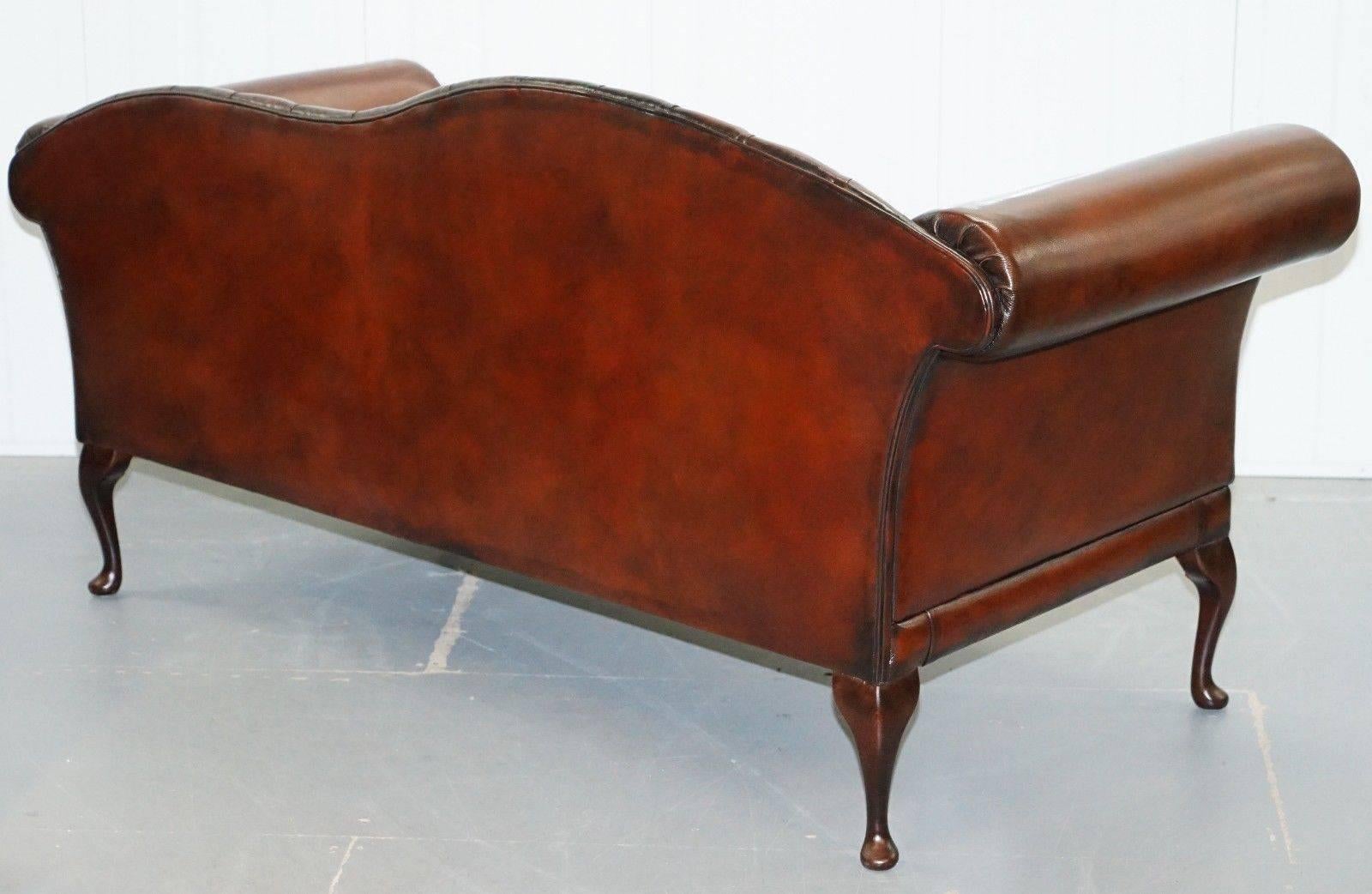 Fully Restored Chesterfield Buttoned Cigar Brown Leather Chaise Longue Sofa 3