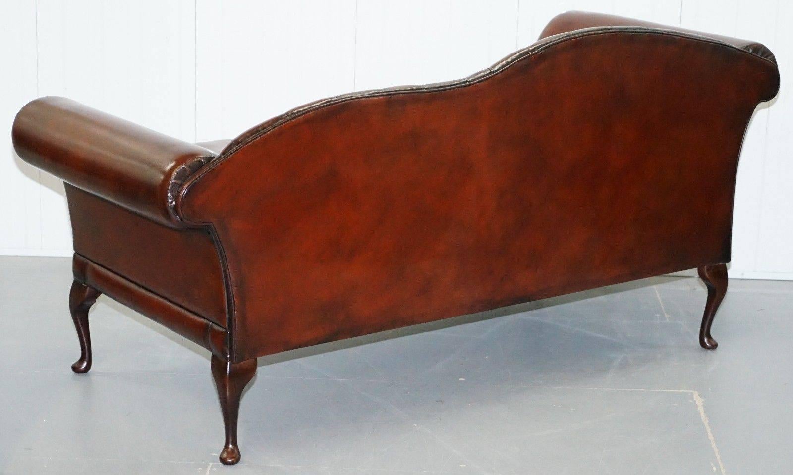 Fully Restored Chesterfield Buttoned Cigar Brown Leather Chaise Longue Sofa 4