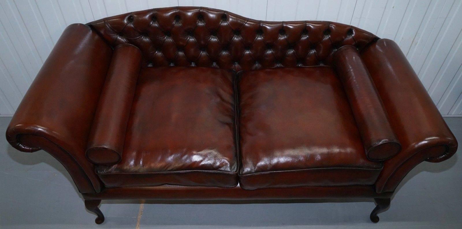 Hand-Crafted Fully Restored Chesterfield Buttoned Cigar Brown Leather Chaise Longue Sofa