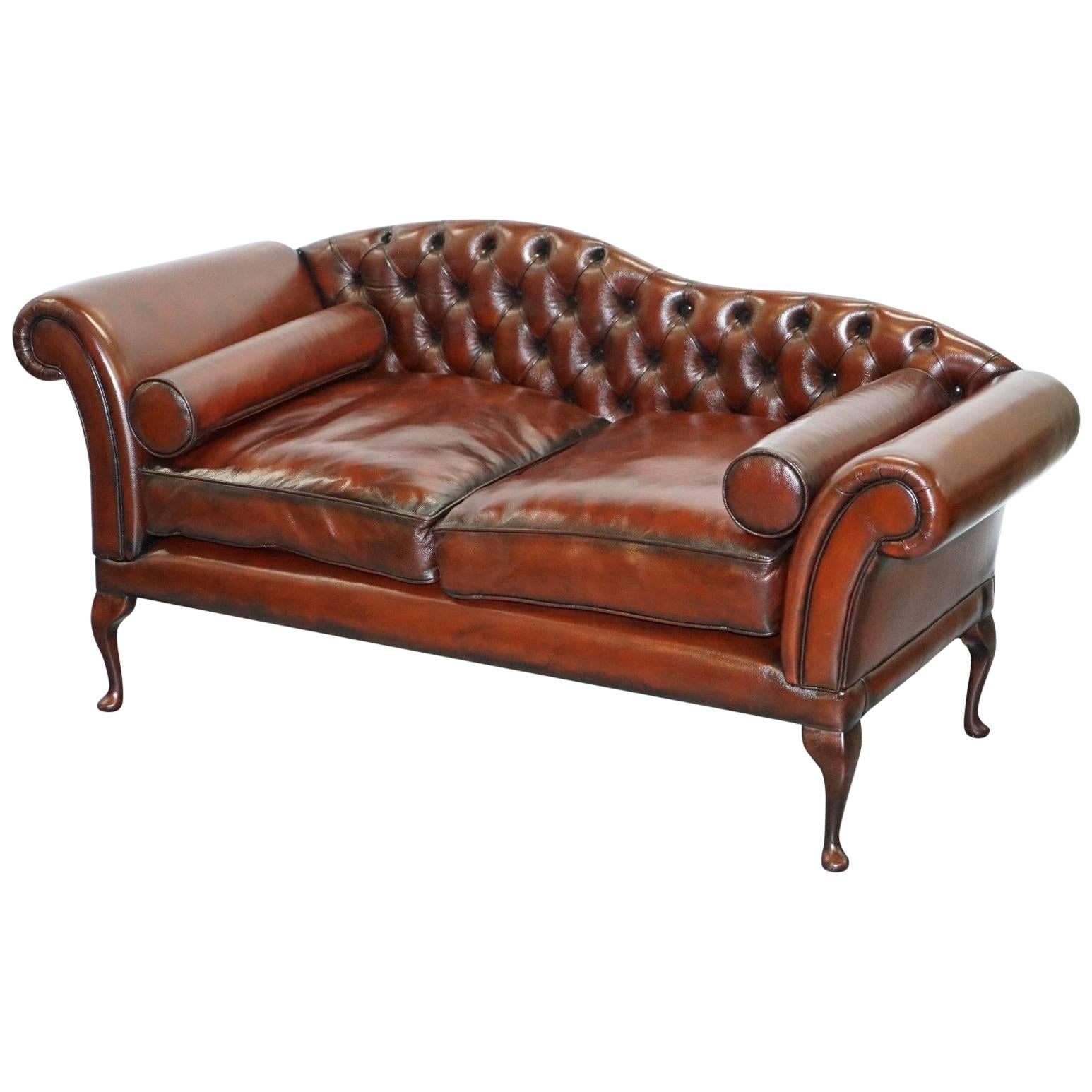 Fully Restored Chesterfield Buttoned Cigar Brown Leather Chaise Longue Sofa