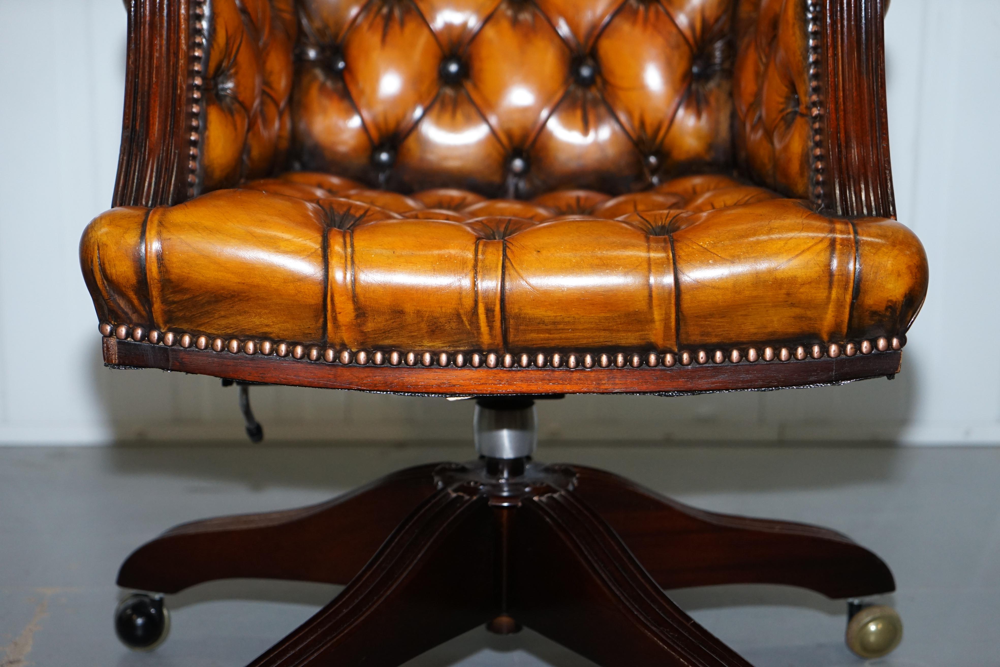 Fully Restored Chesterfield Captains Office Chair Hand Dyed Cigar Brown Leather 3
