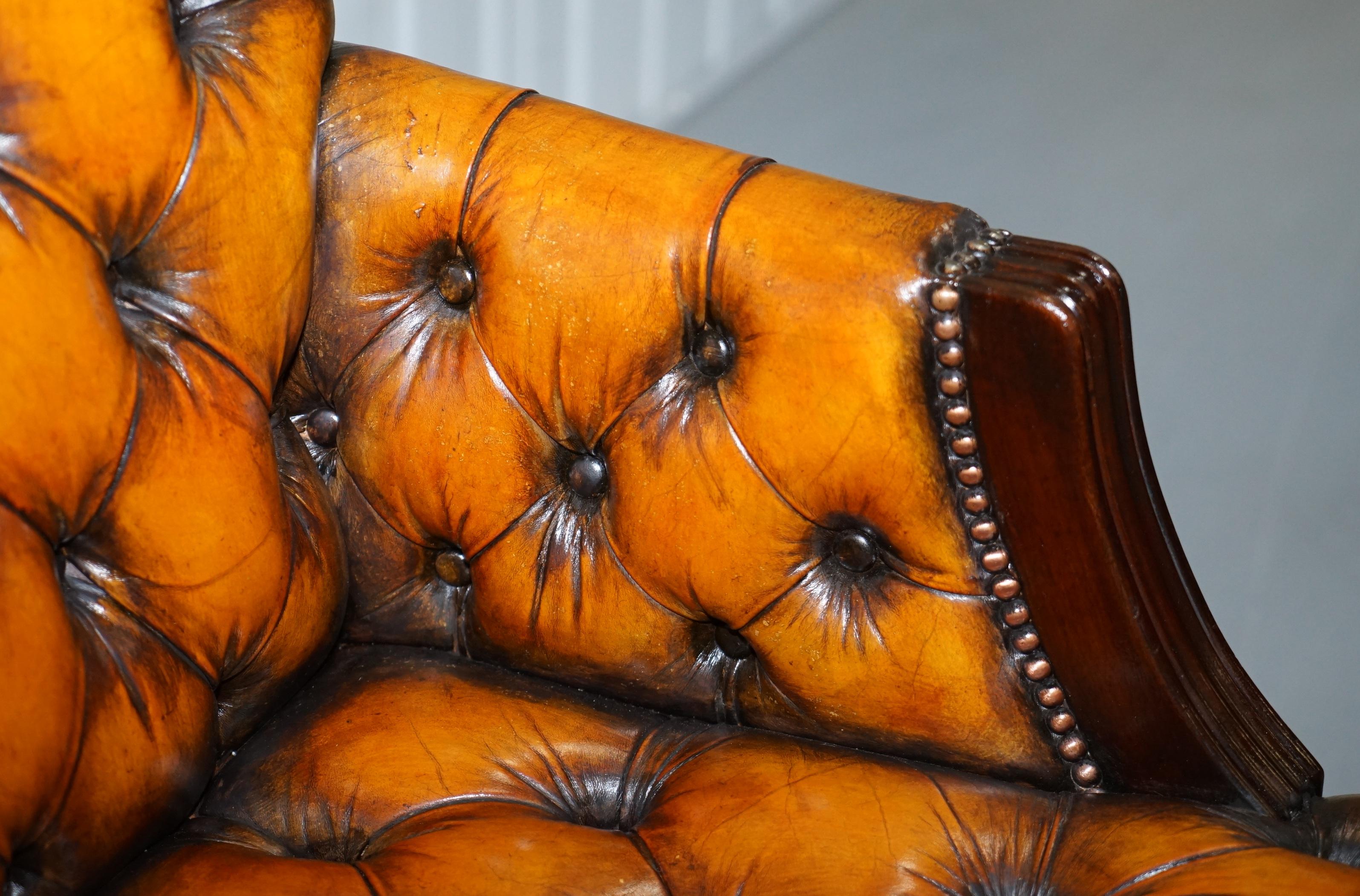 Victorian Fully Restored Chesterfield Captains Office Chair Hand Dyed Cigar Brown Leather