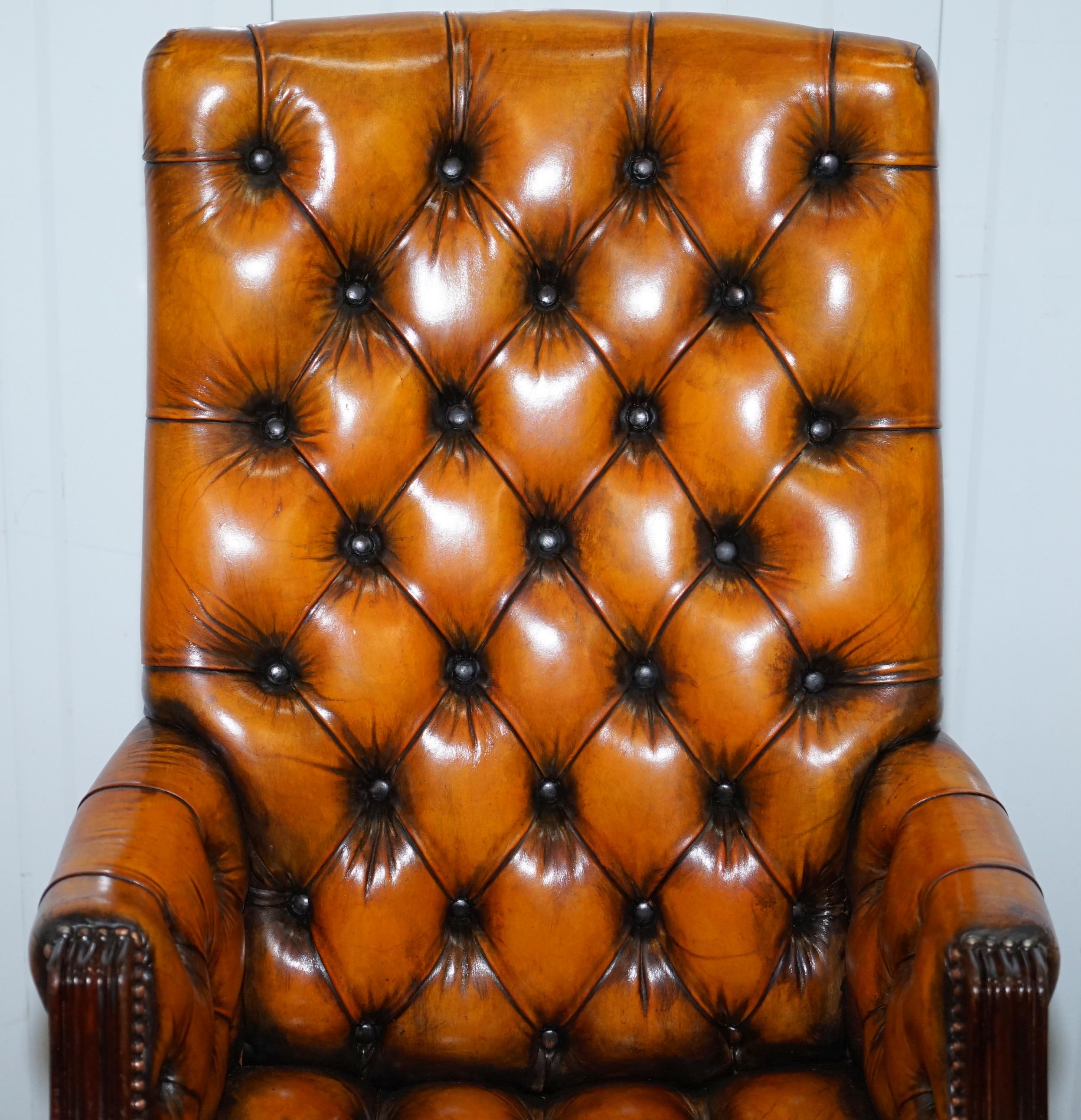Hand-Crafted Fully Restored Chesterfield Captains Office Chair Hand Dyed Cigar Brown Leather