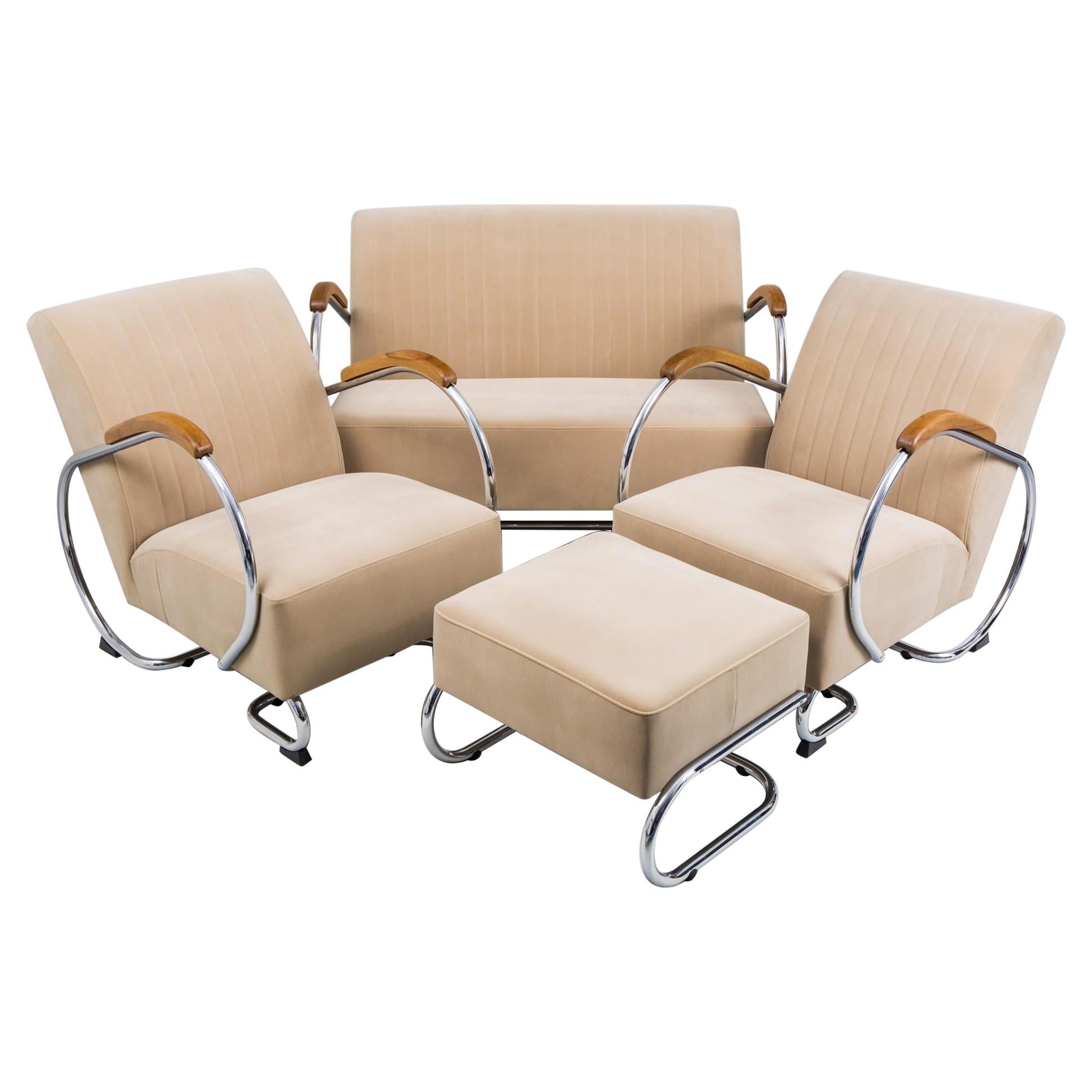Fully Restored Chrome 1960s Seating Set Made by Kovona, in Czech Republic