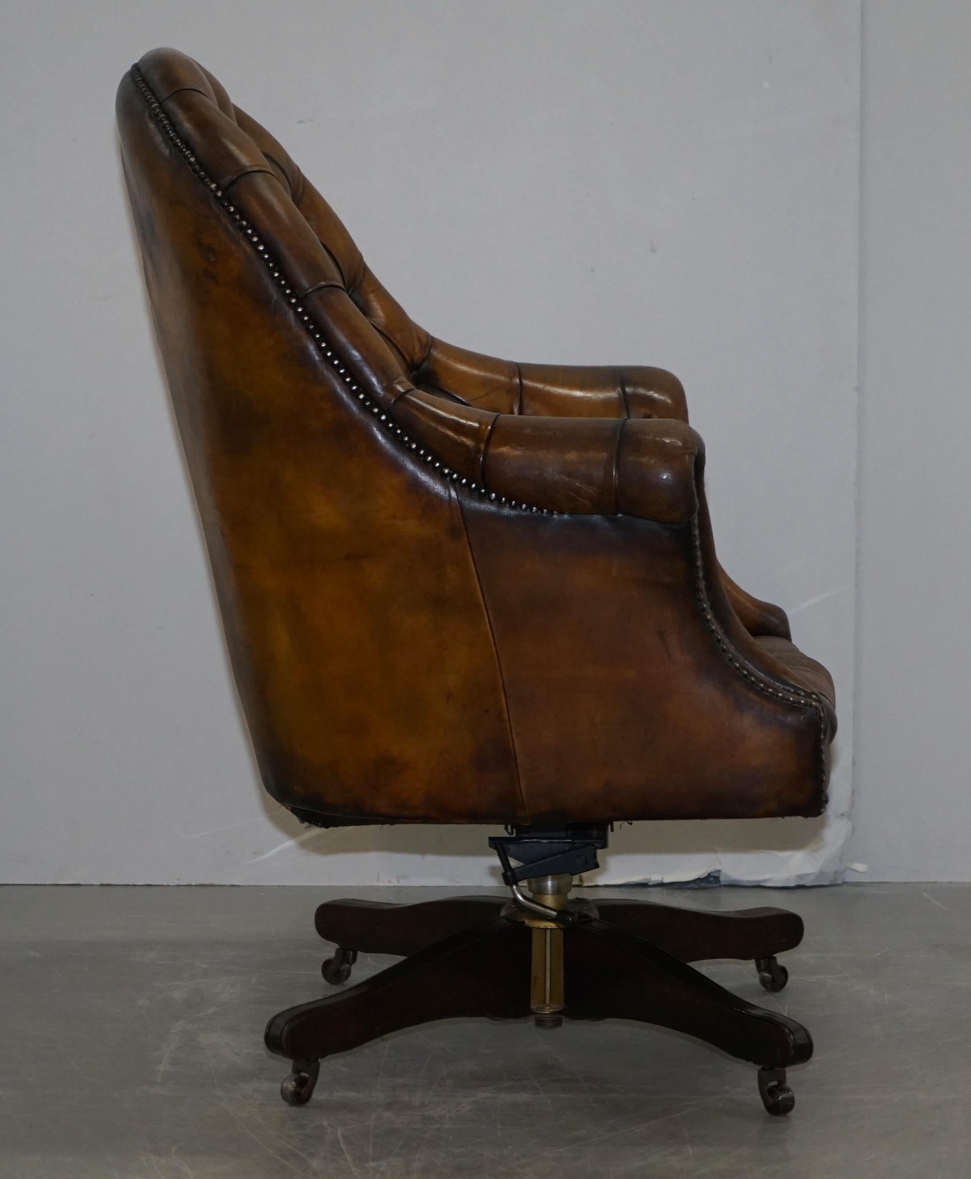 Fully Restored Cigar Brown Leather Chesterfield Captains Directors Armchair 6