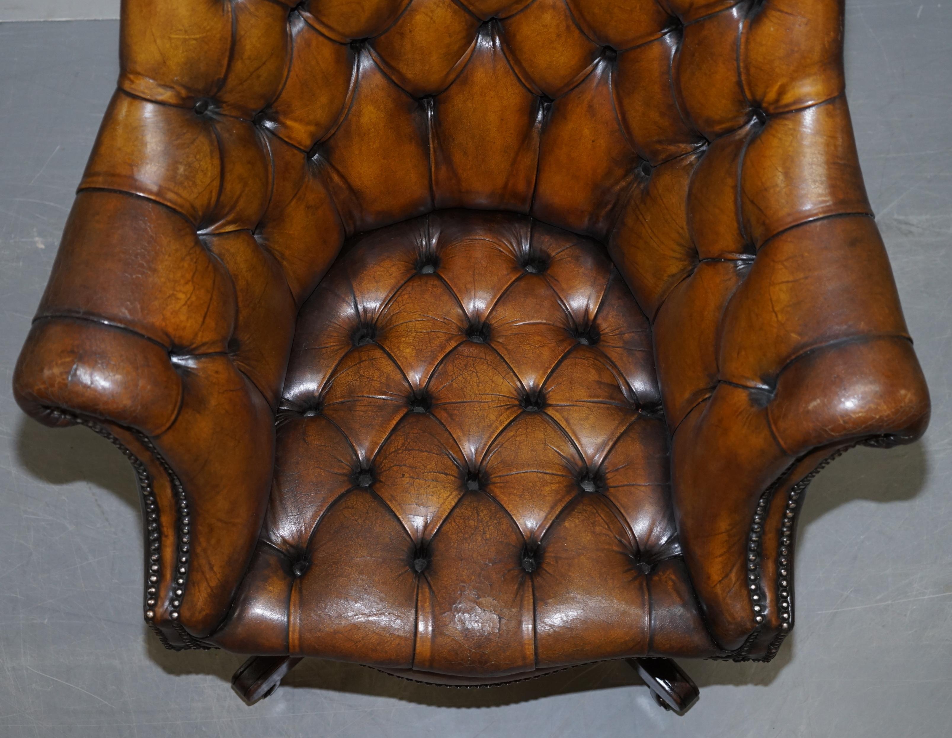 High Victorian Fully Restored Cigar Brown Leather Chesterfield Captains Directors Armchair