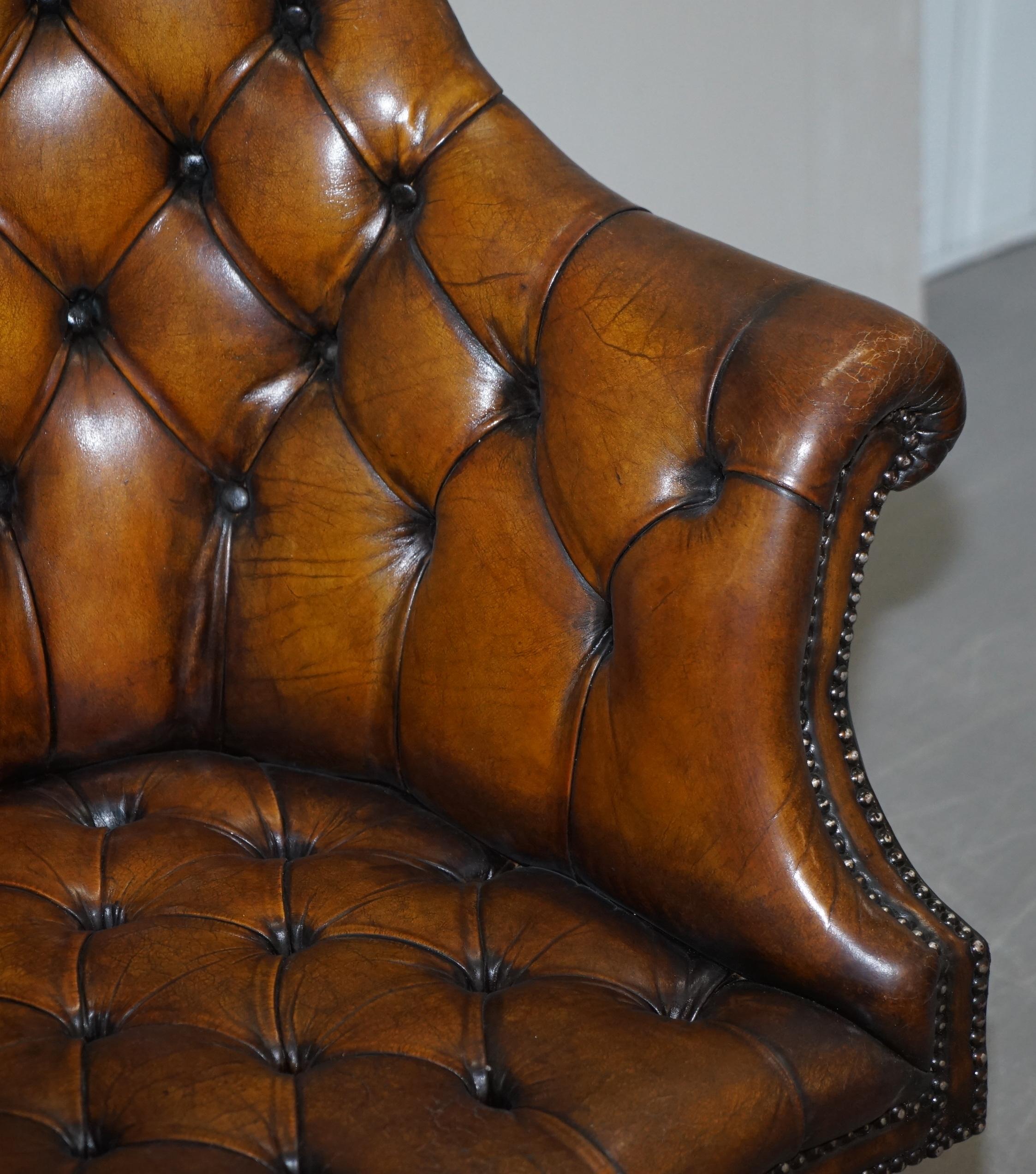 Hand-Crafted Fully Restored Cigar Brown Leather Chesterfield Captains Directors Armchair