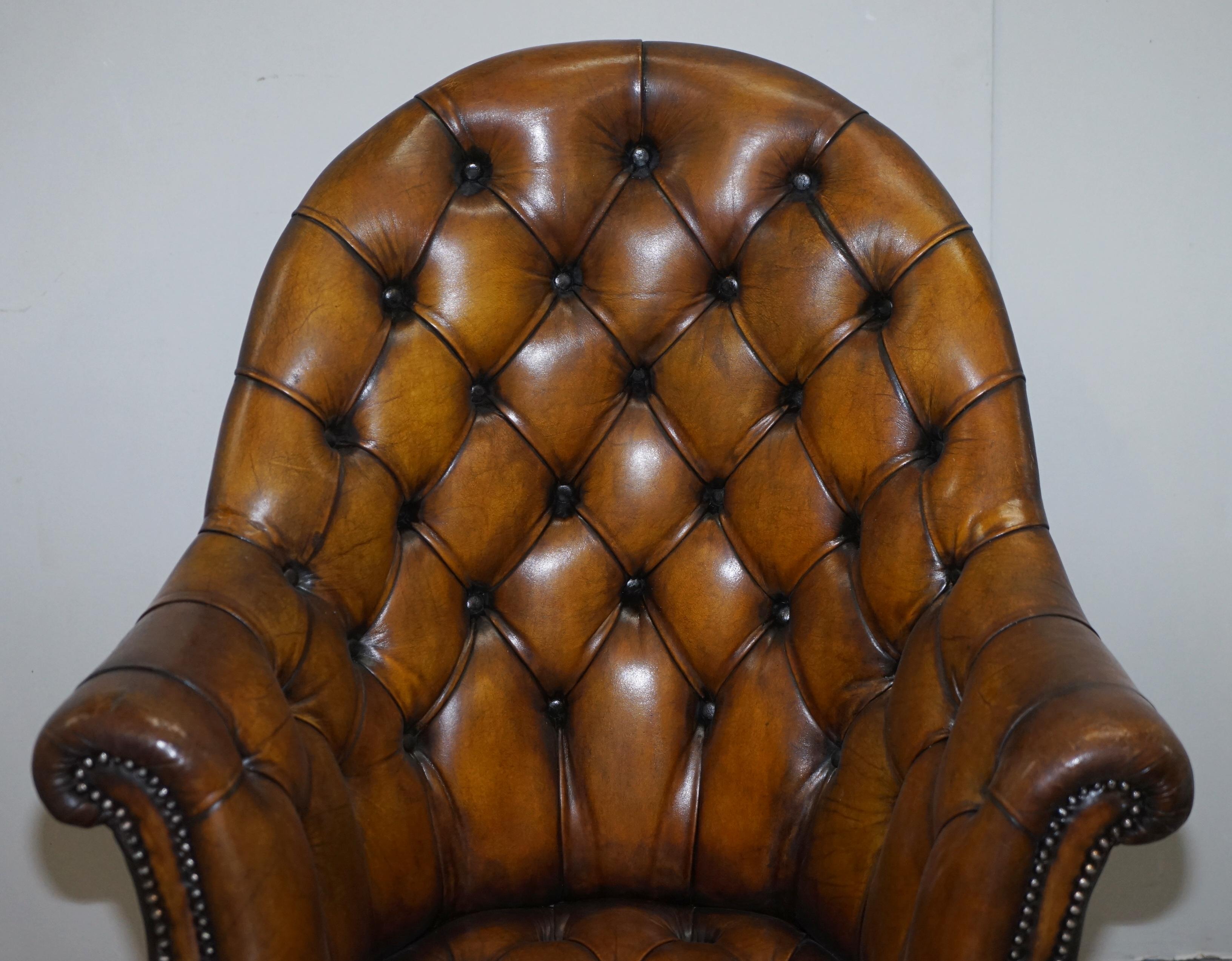 Early 20th Century Fully Restored Cigar Brown Leather Chesterfield Captains Directors Armchair