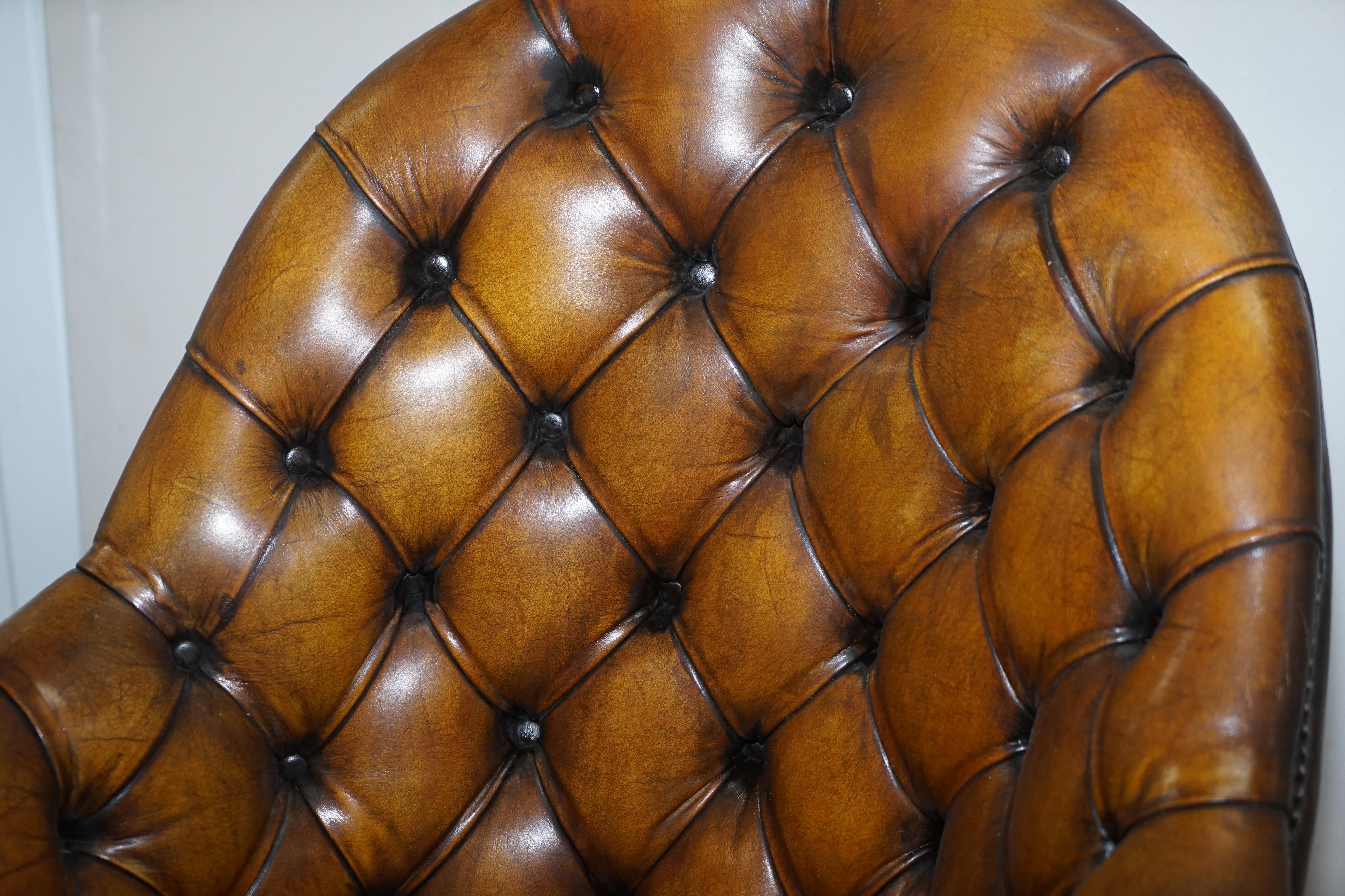 Oak Fully Restored Cigar Brown Leather Chesterfield Captains Directors Armchair