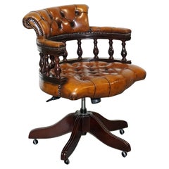 VOLLSTÄNDIG RESTORIERT ZIGARRENBRAUNES LEINER CHESTERFIELD CAPTAINS OFFICE SWIVEL ARMCHAiR
