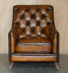 FULLY RESTORED CIGAR BROWN LEATHER CHESTERFIELD TUFTED LIBRARY ARMCHAiR