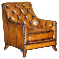FULLY RESTORED CIGAR BROWN LEATHER CHESTERFIELD TUFTED LIBRARY ARMCHAiR