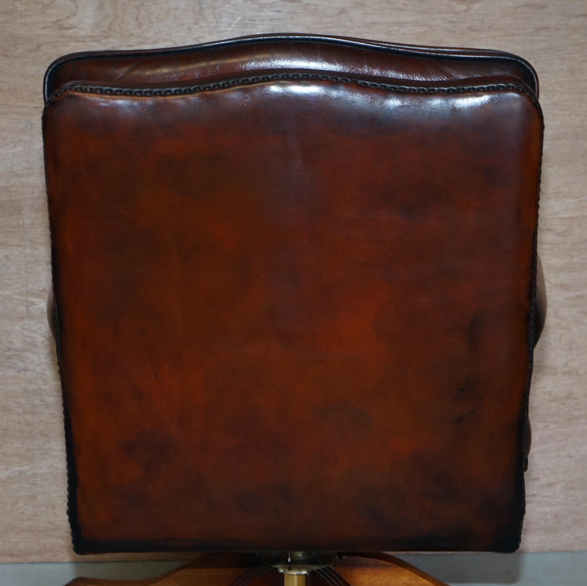 Fully Restored Cigar Brown Leather Oak Framed Chesterfield Captains Armchair 13