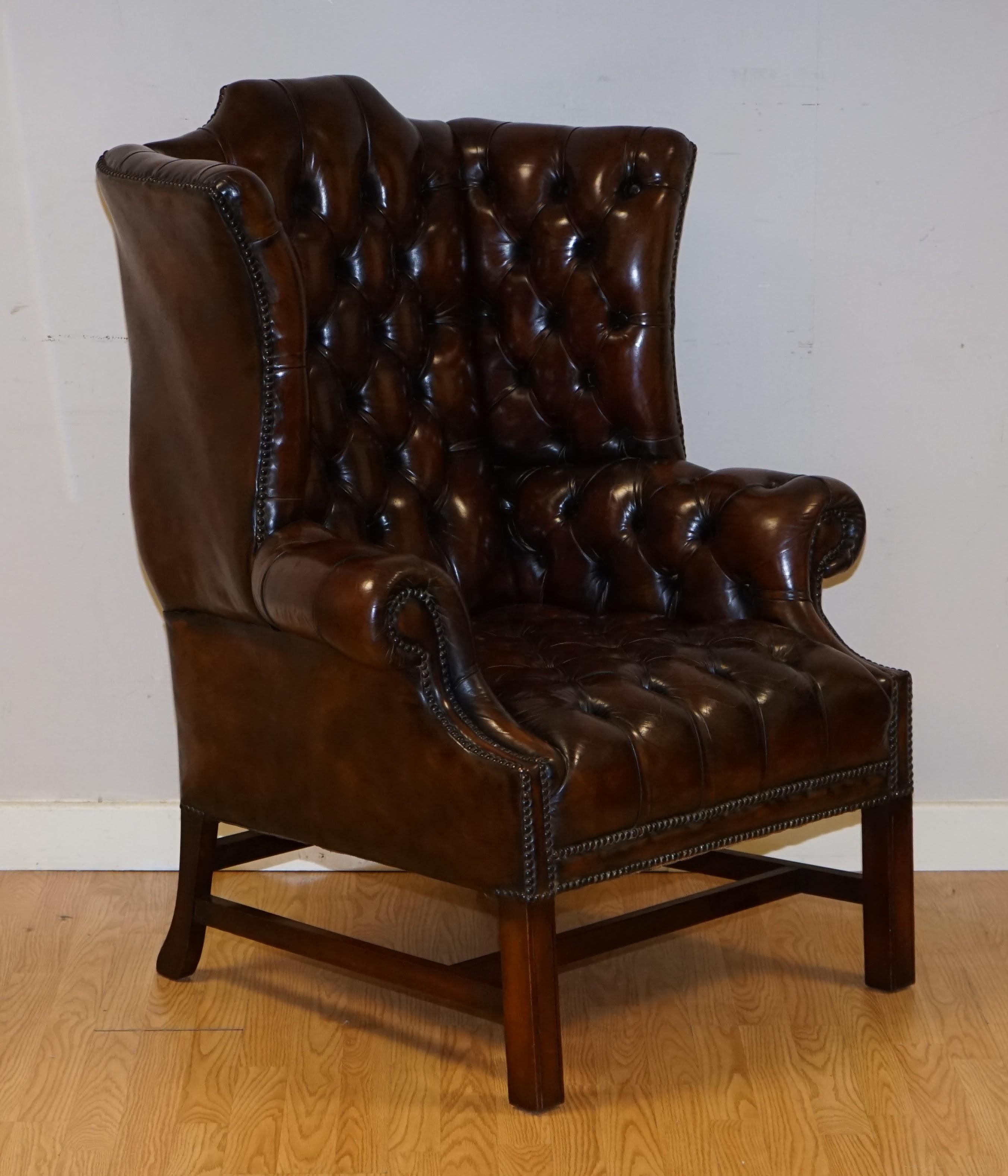 We are delighted to offer this Fully Restored Pair of Georgian H framed Fully Buttoned Chesterfield Wingback Chairs.
These are a very well made pair. Made traditionally with a coil sprung seat. It's called a H frame because if you lay the chair on