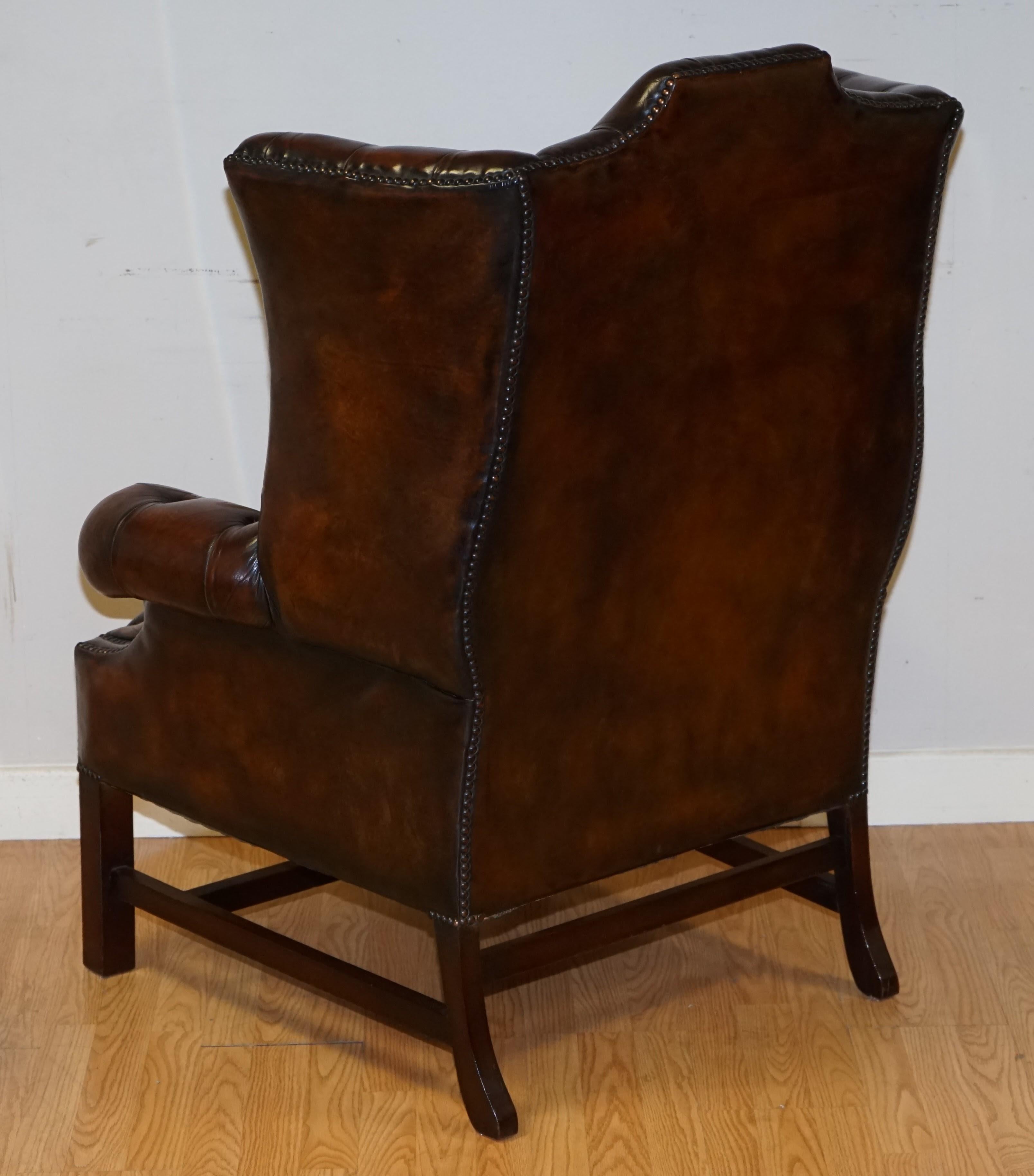 Victorian Fully Restored Cigar Brown Pair of H Framed Chesterfield Wingback