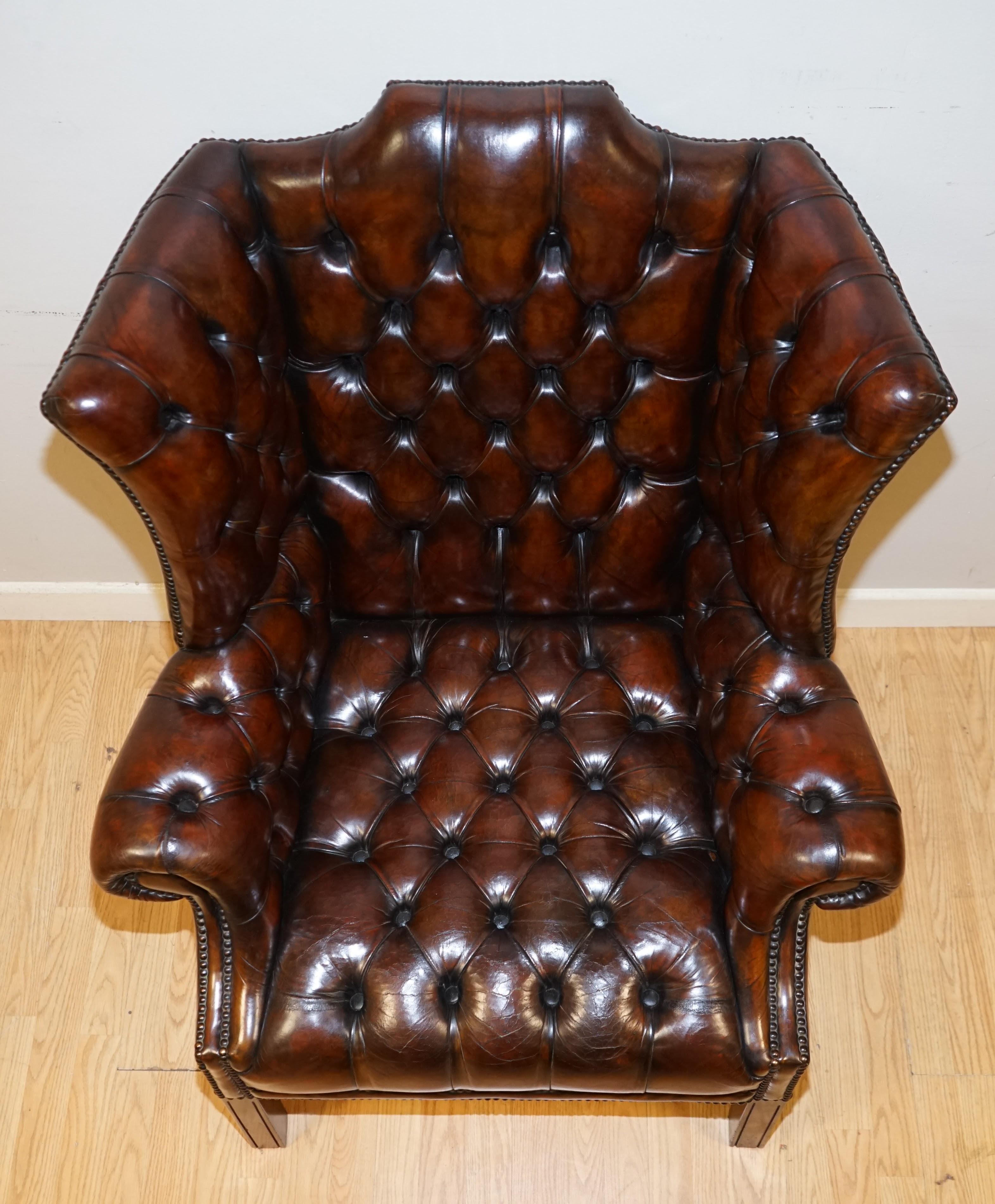 English Fully Restored Cigar Brown Pair of H Framed Chesterfield Wingback