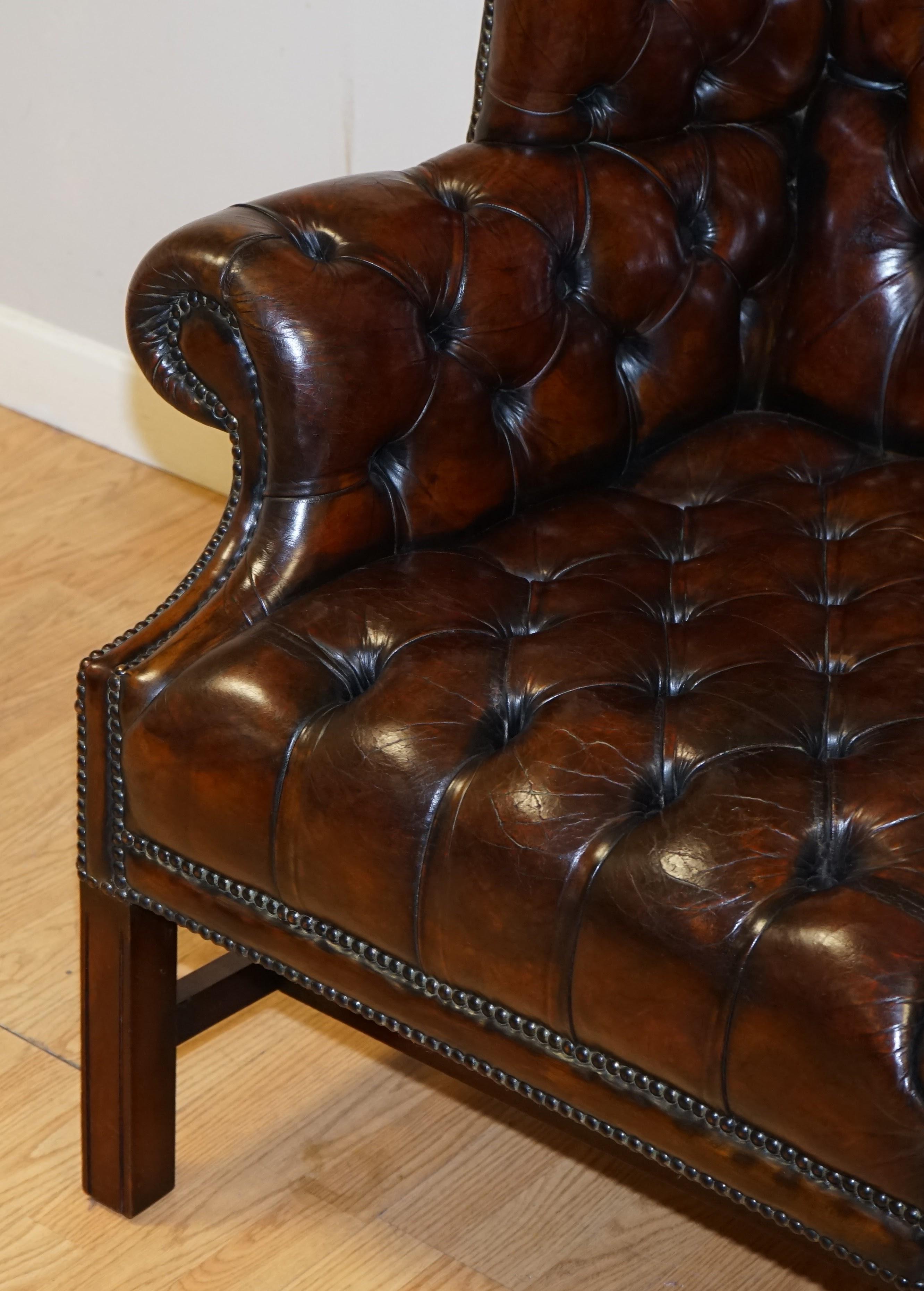 Leather Fully Restored Cigar Brown Pair of H Framed Chesterfield Wingback