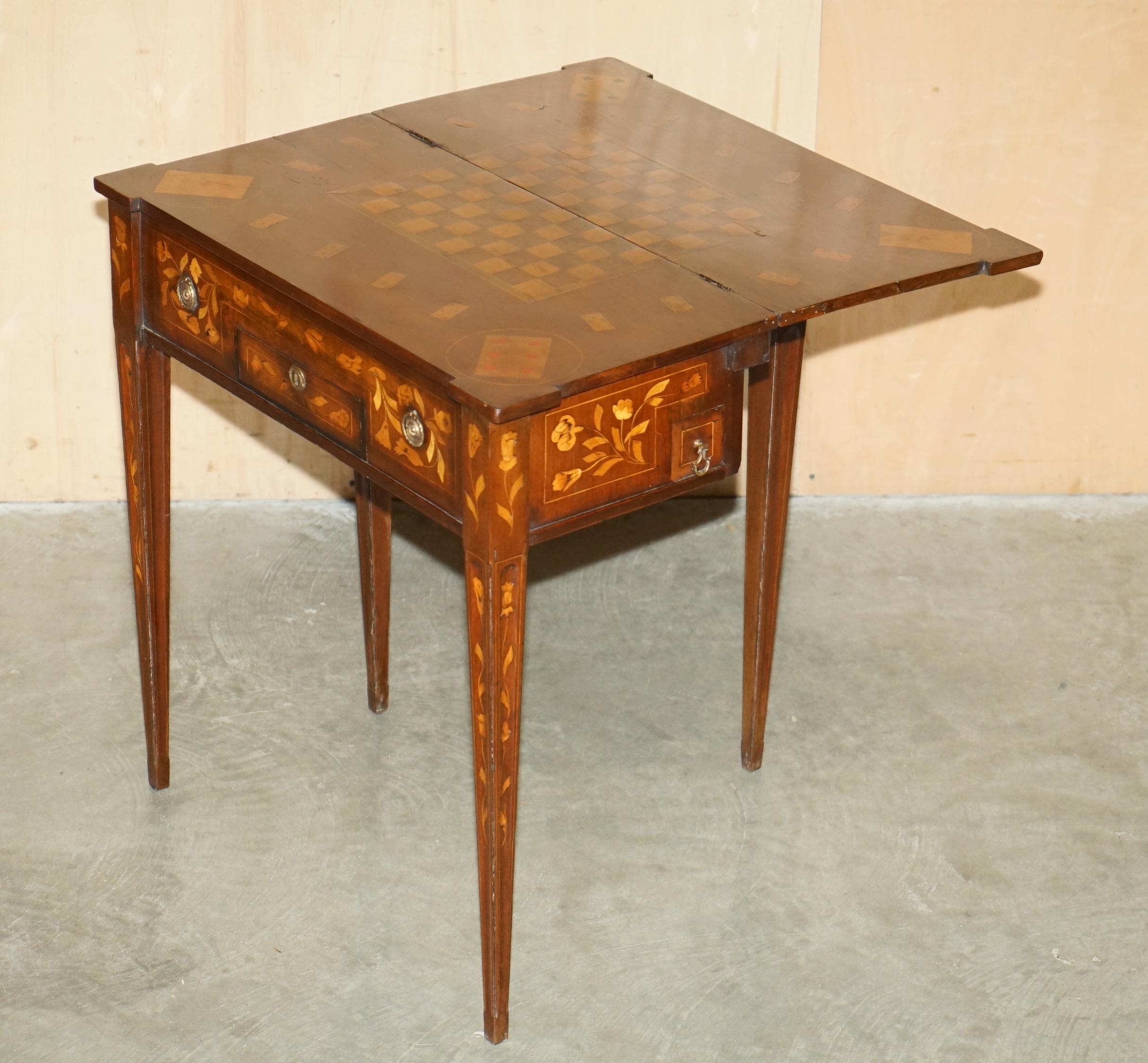 FULLY RESTORED CiRCA 1800 DUTCH MARQUETRY INLAID CHESS POKER GAMES CARDS TABLE For Sale 6