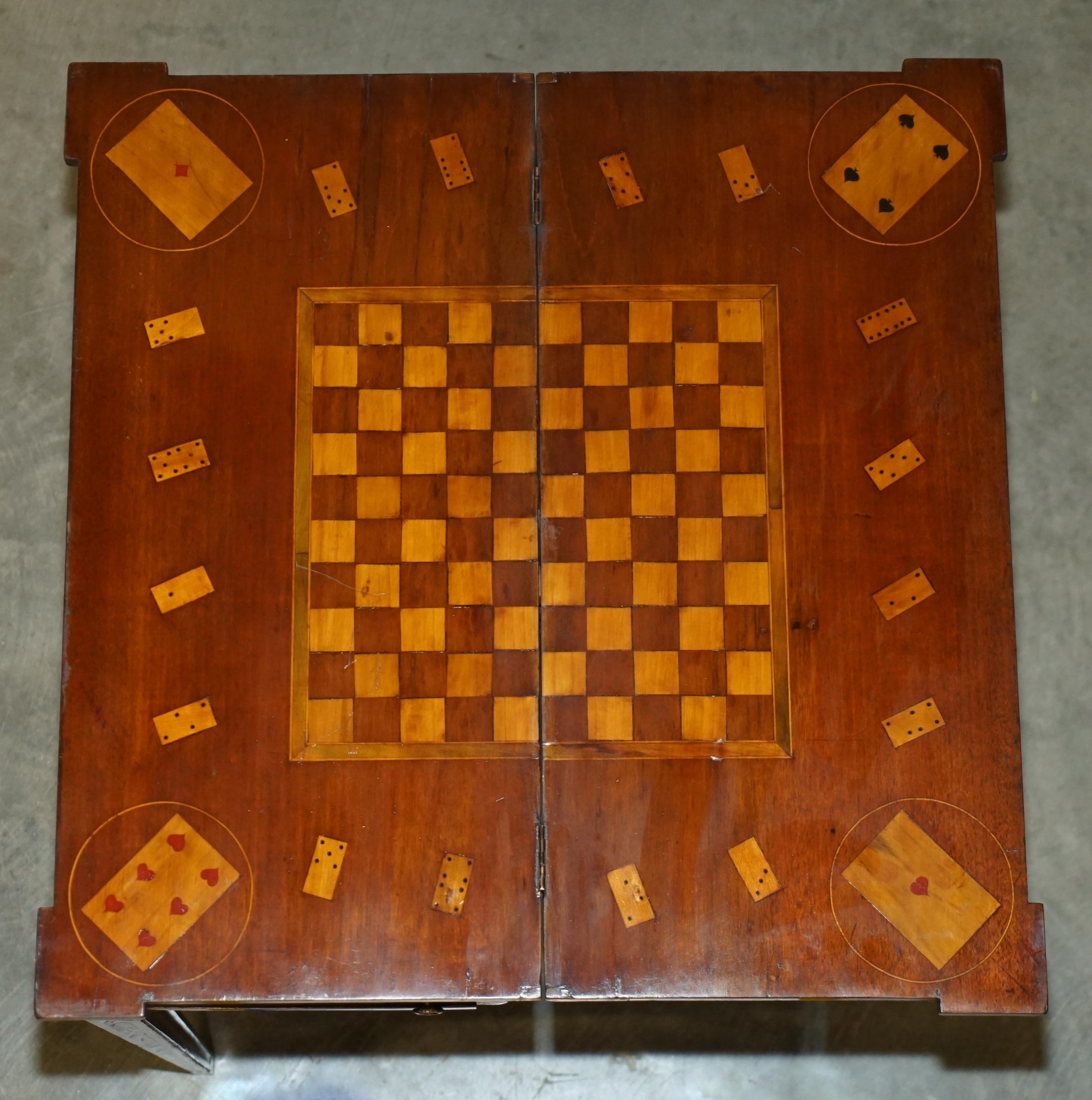 FULLY RESTORED CiRCA 1800 DUTCH MARQUETRY INLAID CHESS POKER GAMES CARDS TABLE For Sale 7