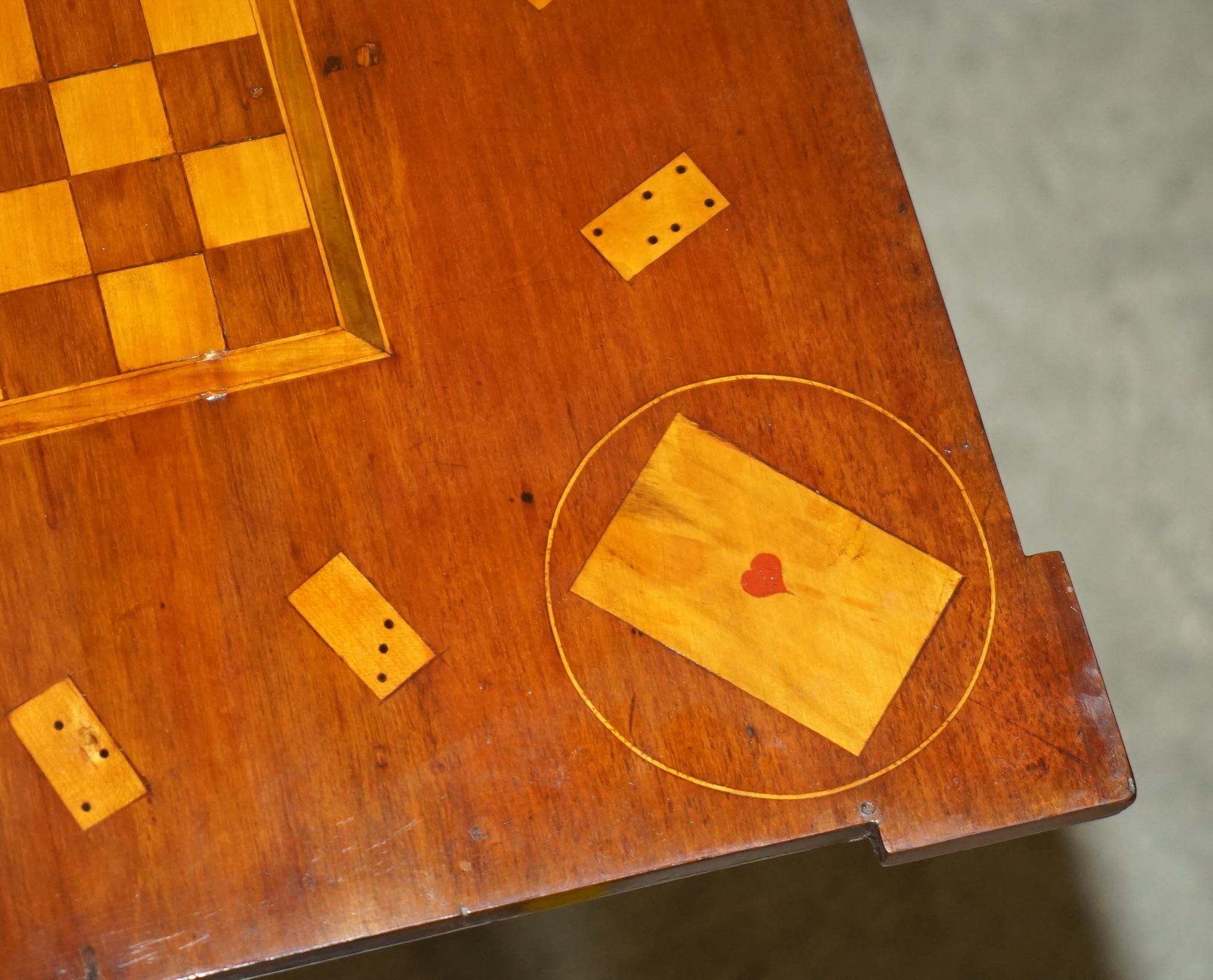 FULLY RESTORED CiRCA 1800 DUTCH MARQUETRY INLAID CHESS POKER GAMES CARDS TABLE For Sale 10