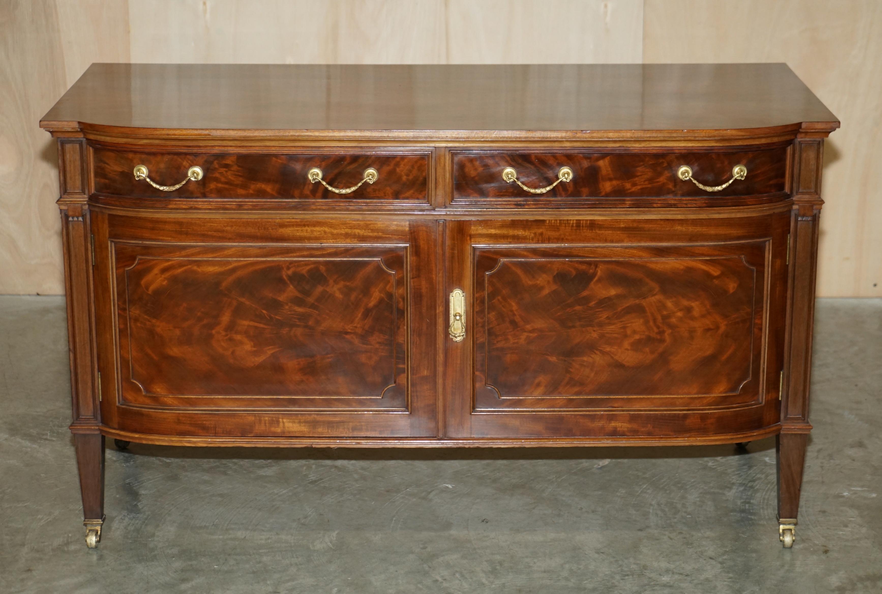 We are delighted to offer for sale this absolutely stunning, fully restored, luxury flamed mahogany Howard & Son’s Berners street, fully stamped sideboard.

A very well made decorative and utilitarian piece. It can be used as a kitchen dining