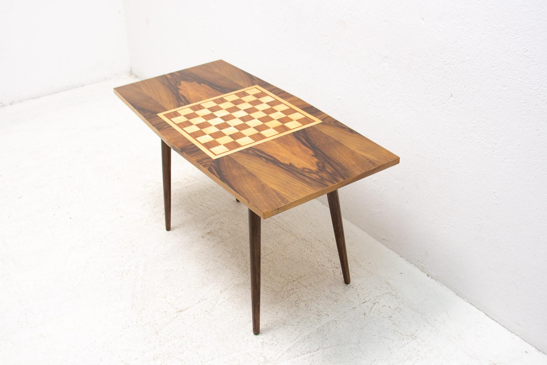 Wood Fully Restored Coffee Table with Chess Pattern, 1960’s, Czechoslovakia