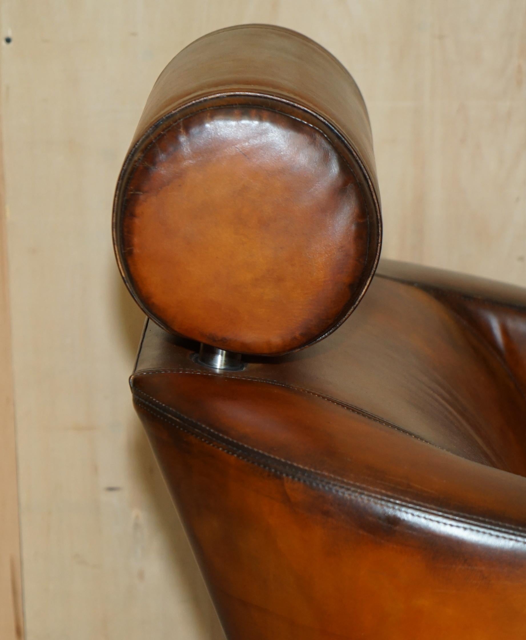 FULLY RESTORED COLLIN & HAYES HANDgefärbter BROWN LEATHER LOUNGER ARMCHAiR & OTTOMAN im Angebot 5