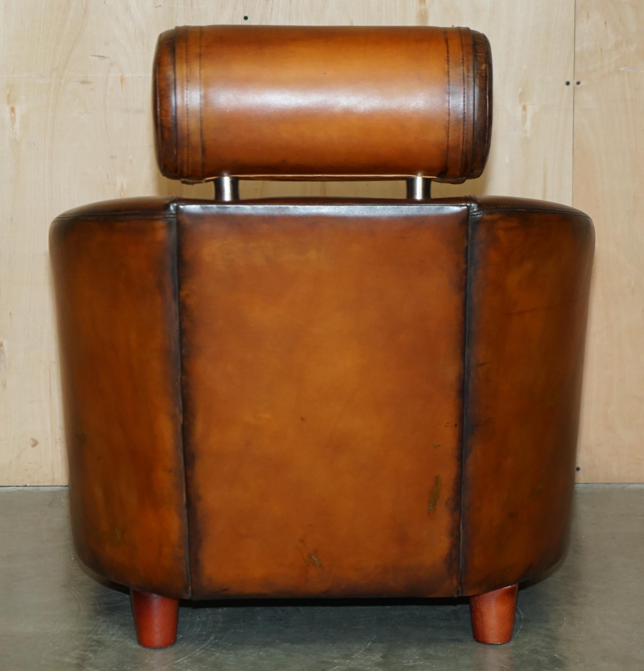 FULLY RESTORED COLLIN & HAYES HANDgefärbter BROWN LEATHER LOUNGER ARMCHAiR & OTTOMAN im Angebot 6