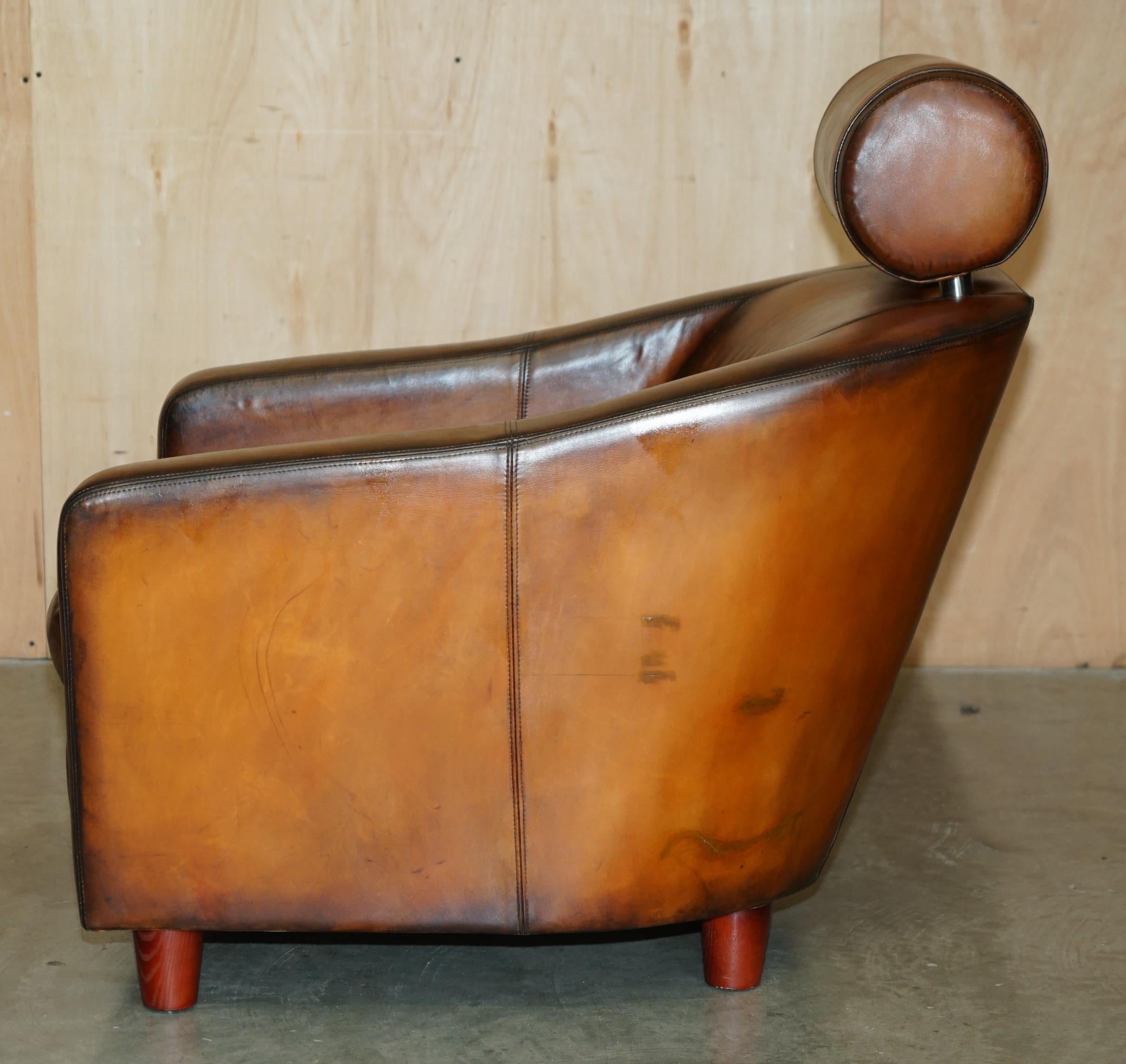 FULLY RESTORED COLLIN & HAYES HANDgefärbter BROWN LEATHER LOUNGER ARMCHAiR & OTTOMAN im Angebot 7