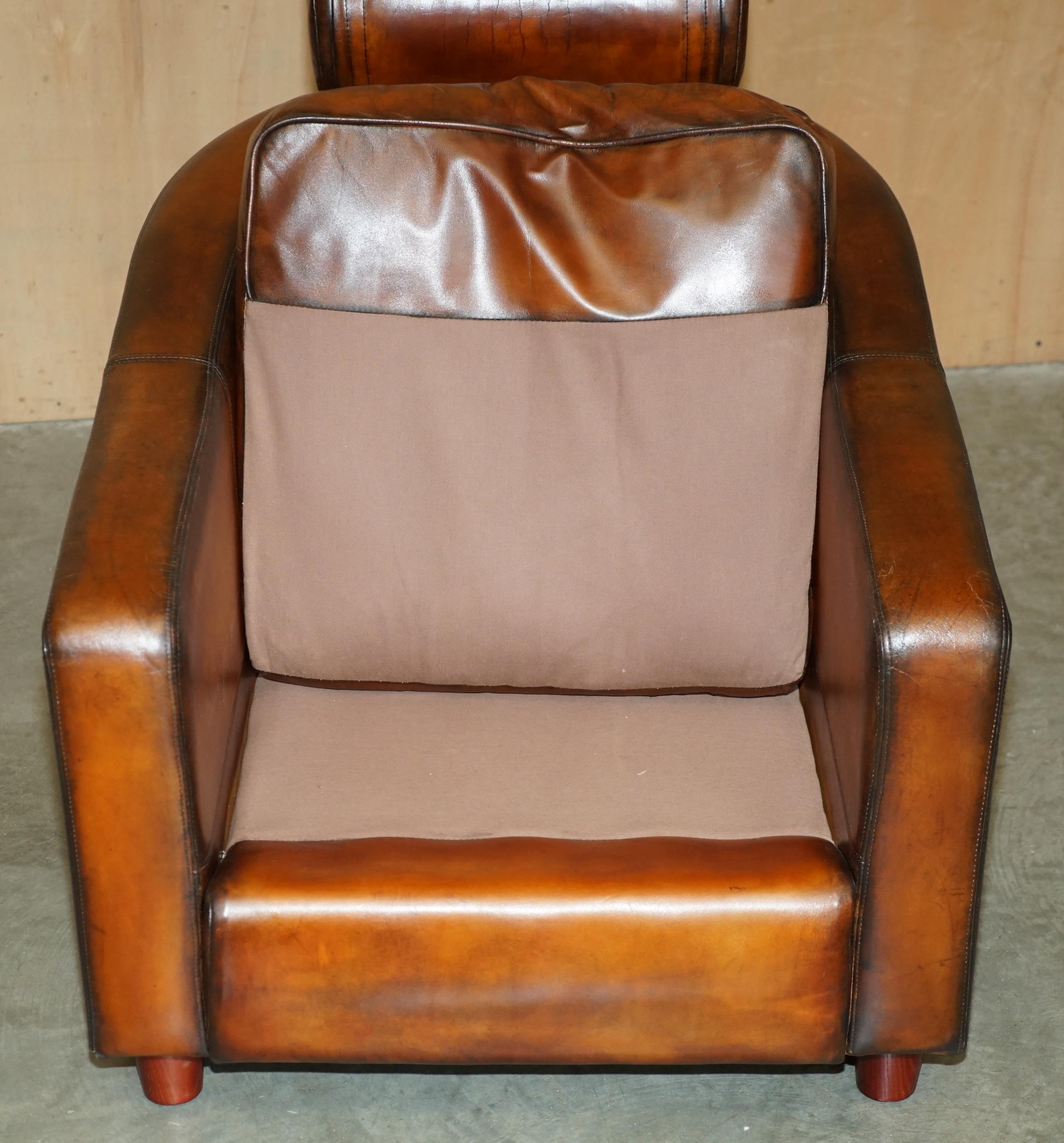 FULLY RESTORED COLLIN & HAYES HANDgefärbter BROWN LEATHER LOUNGER ARMCHAiR & OTTOMAN im Angebot 8