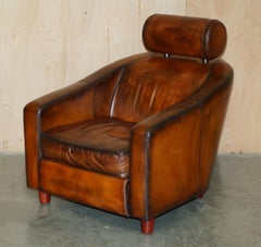 FULLY RESTORED COLLIN & HAYES HAND DYED BROWN LEATHER LOUNGER ARMCHAiR & OTTOMAN
