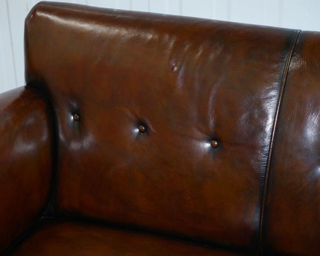 Hand-Crafted Fully Restored Deep Brown Leather Chesterfield Club Sofa Carved Wood Leaf Legs