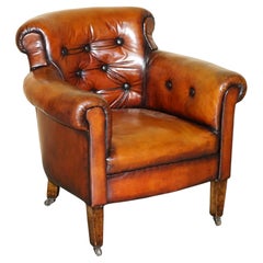 FULLY RESTORED EDWARDiAN CHESTERFIELD HAND DYED BROWN LEATHER TUB CLUB ARMCHAIR