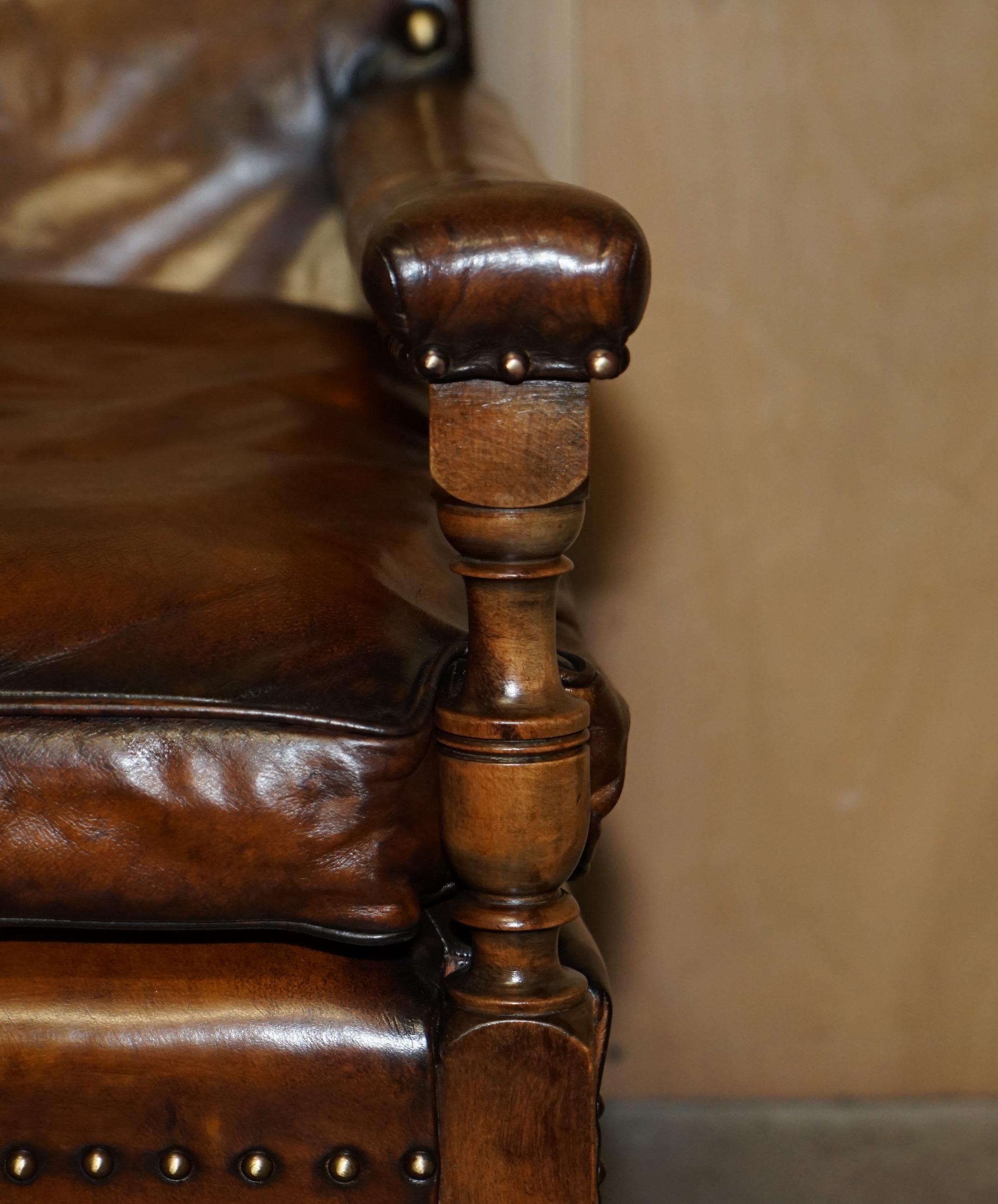 Vollständig restauriert Edwardian circa 1910 Hand gefärbt Brown Leder Löwe geschnitzt Sessel im Angebot 2
