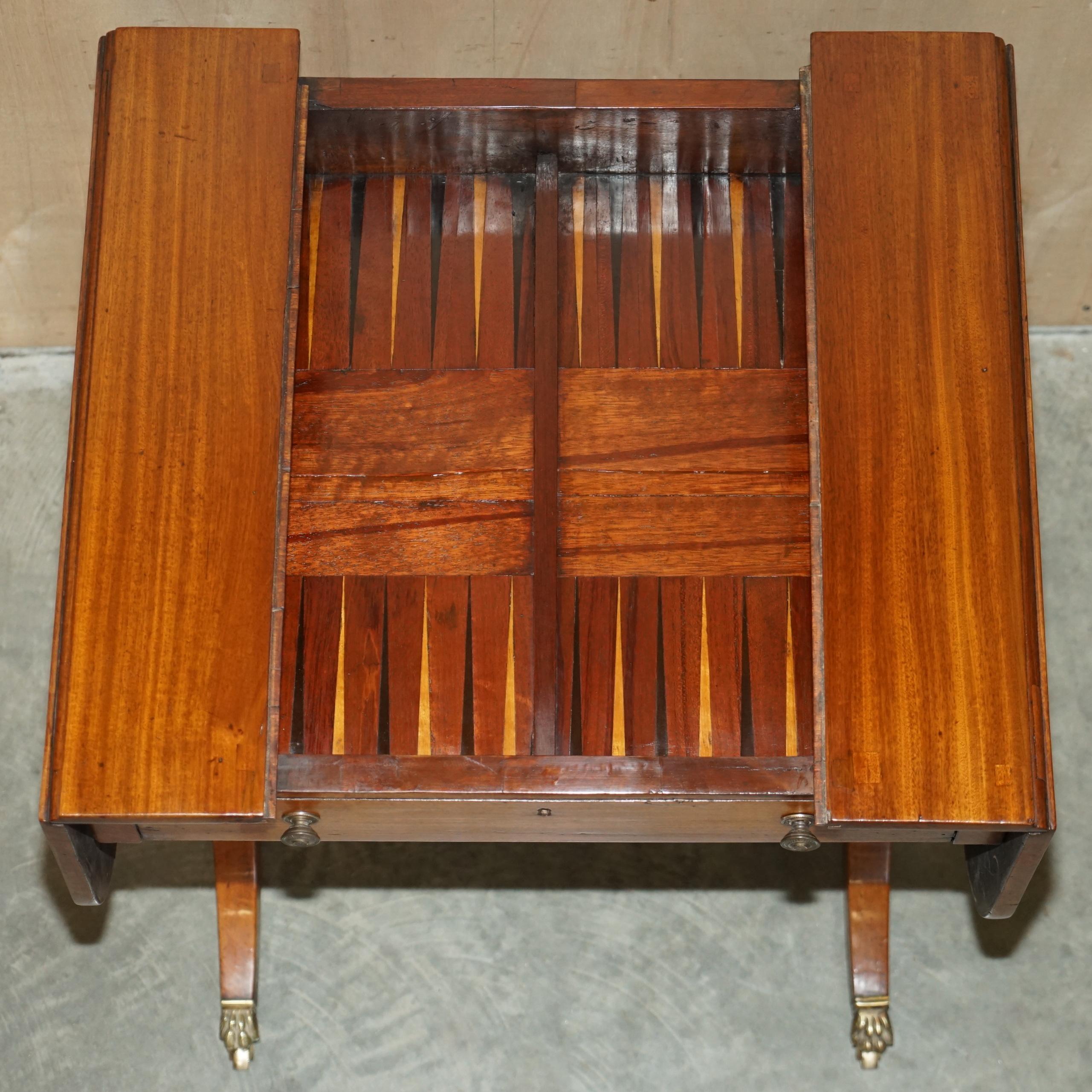 Fully Restored Extending Antique Regency Sofa Table Inc Chess Board & Backgammon For Sale 3