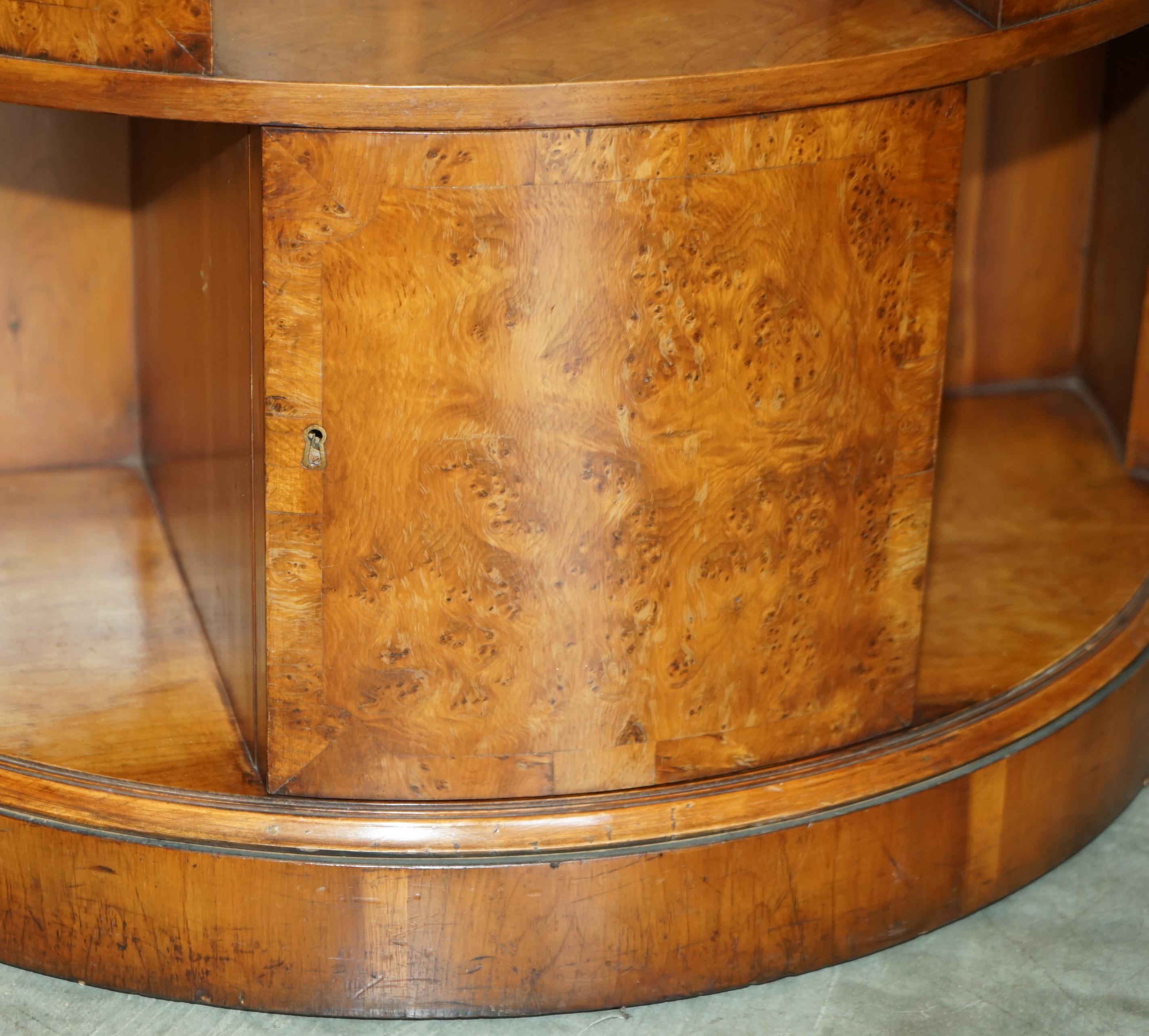 Fully Restored Extra Large Burr Walnut Book Table with Twin Cupboards with Key For Sale 7