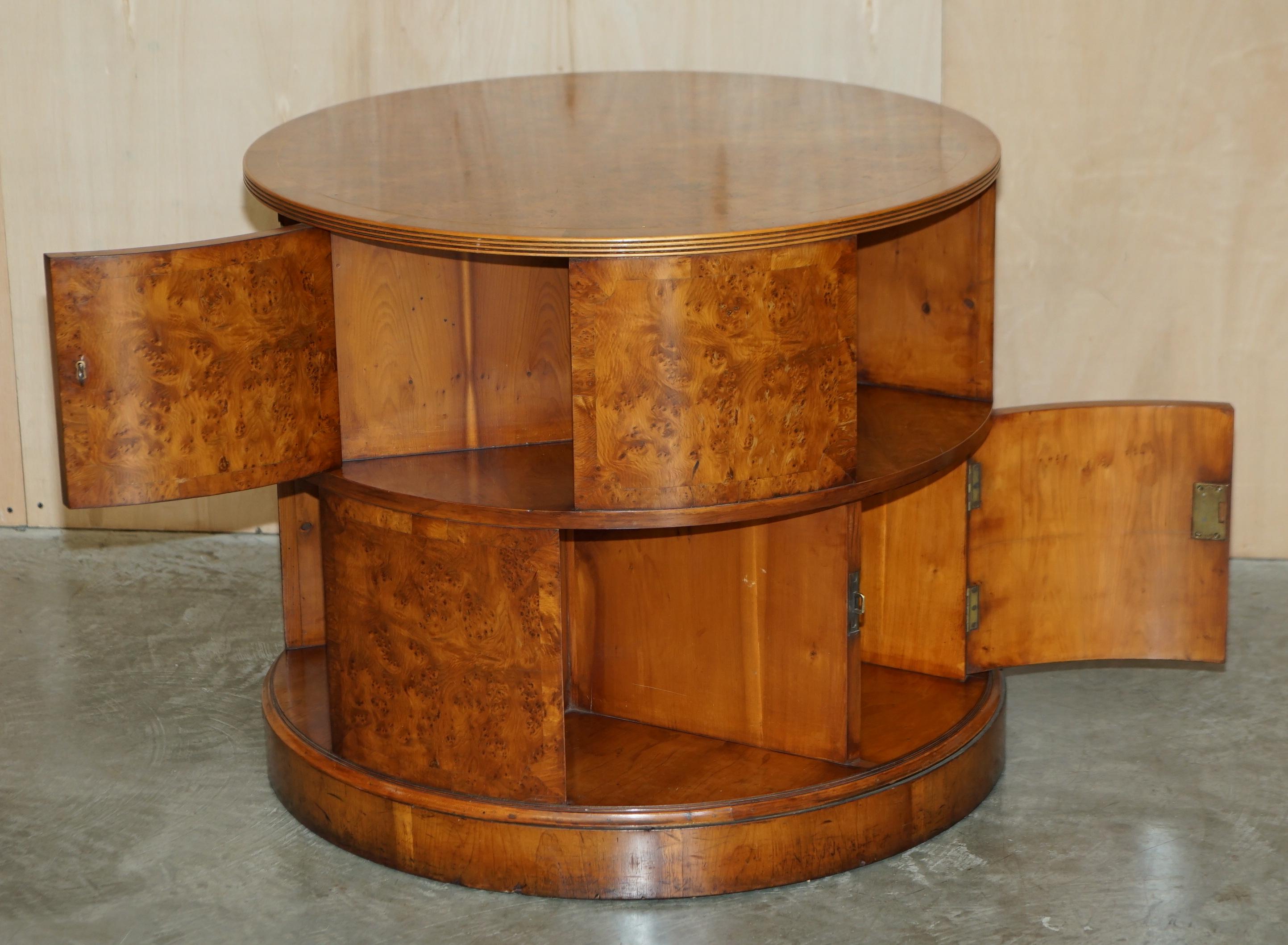 Fully Restored Extra Large Burr Walnut Book Table with Twin Cupboards with Key For Sale 8