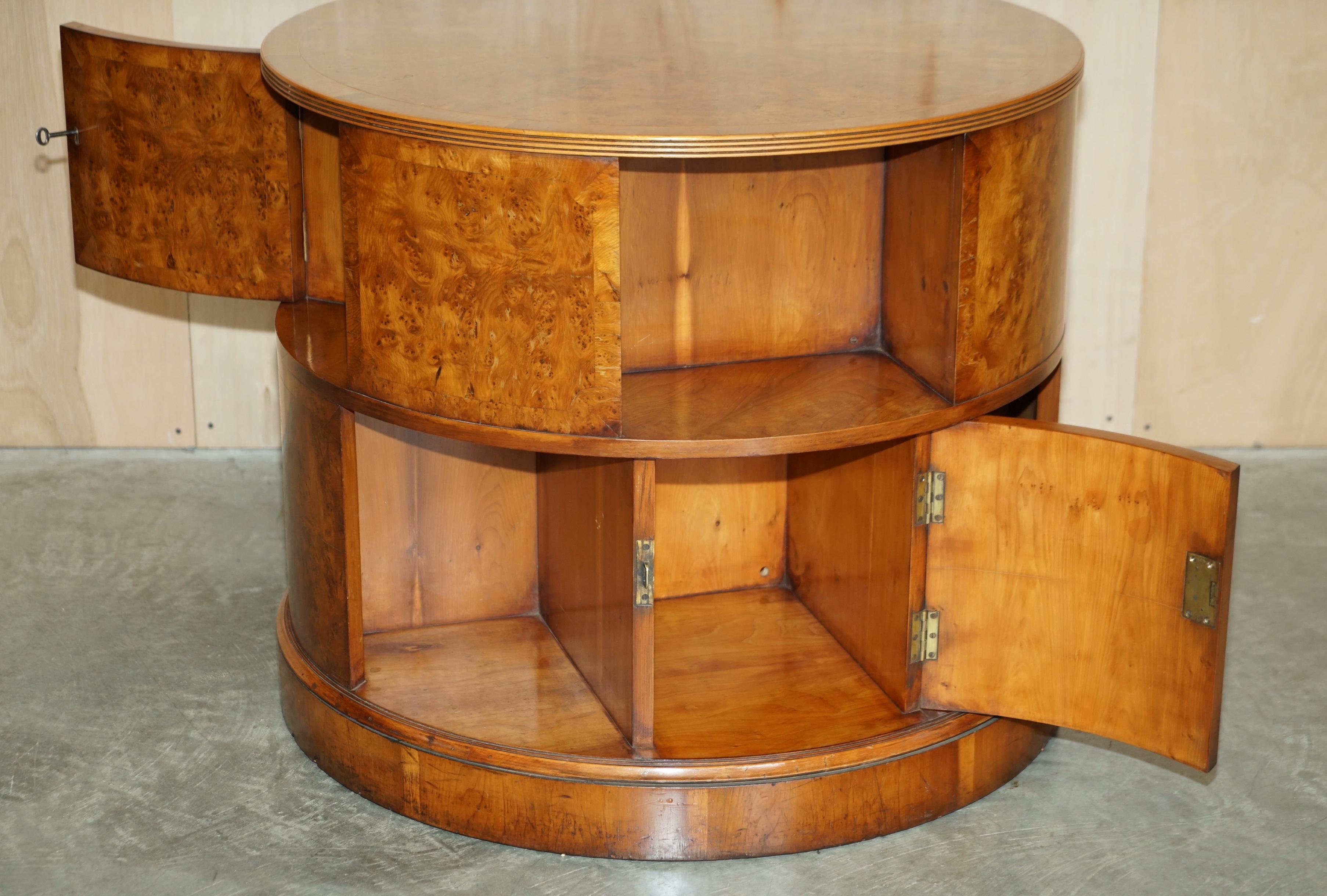 Fully Restored Extra Large Burr Walnut Book Table with Twin Cupboards with Key For Sale 9