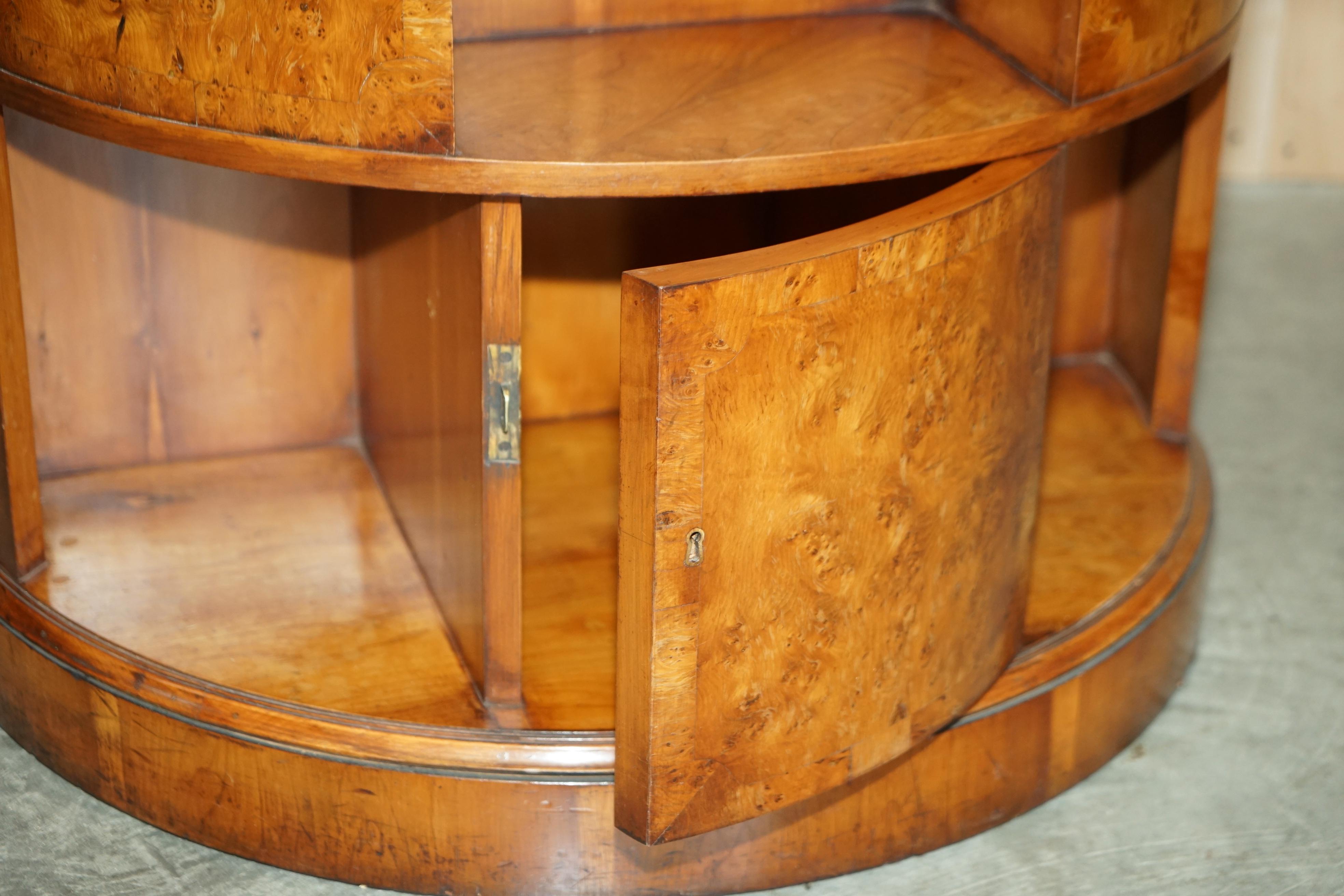 Fully Restored Extra Large Burr Walnut Book Table with Twin Cupboards with Key For Sale 11