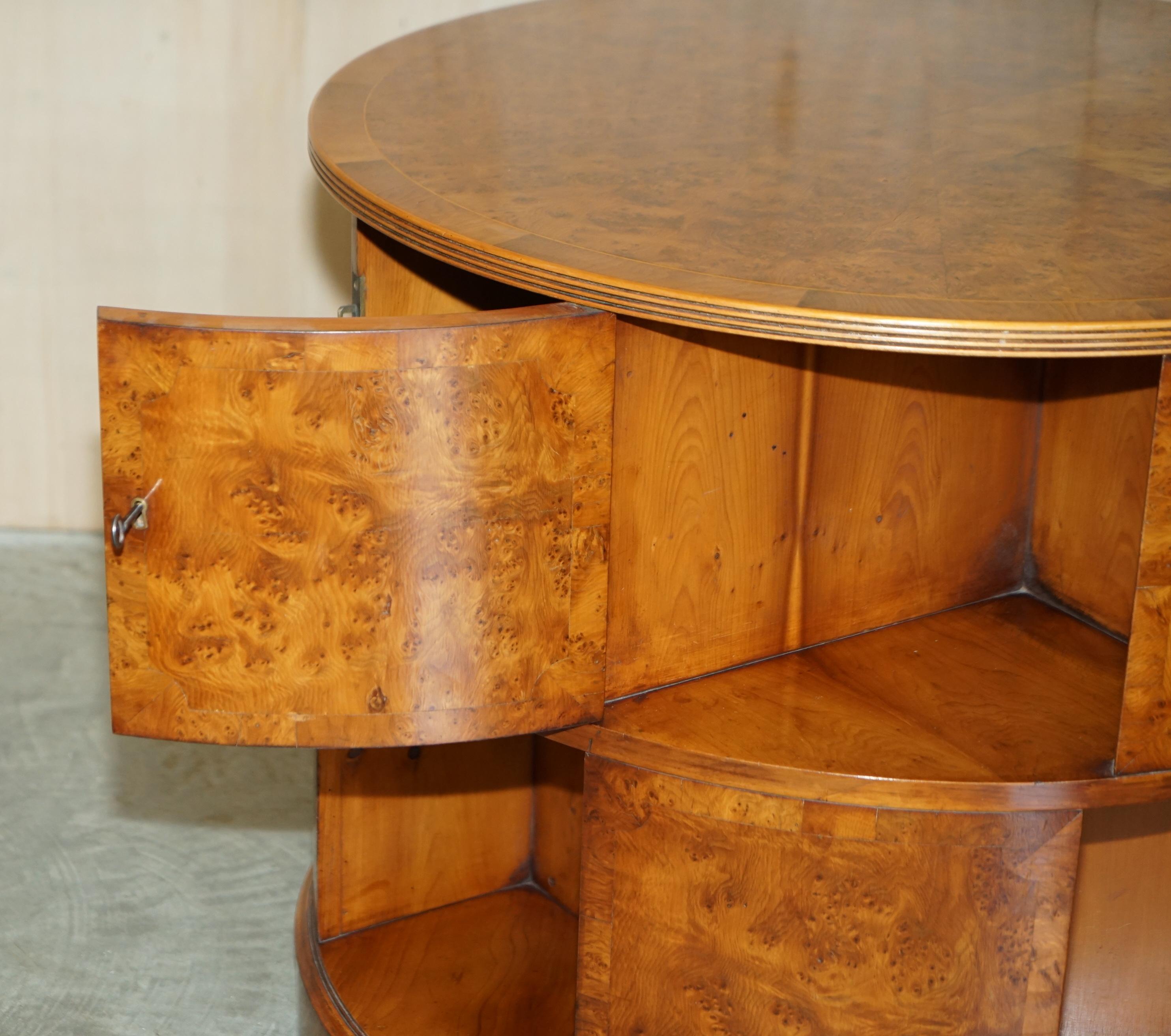 Fully Restored Extra Large Burr Walnut Book Table with Twin Cupboards with Key For Sale 12
