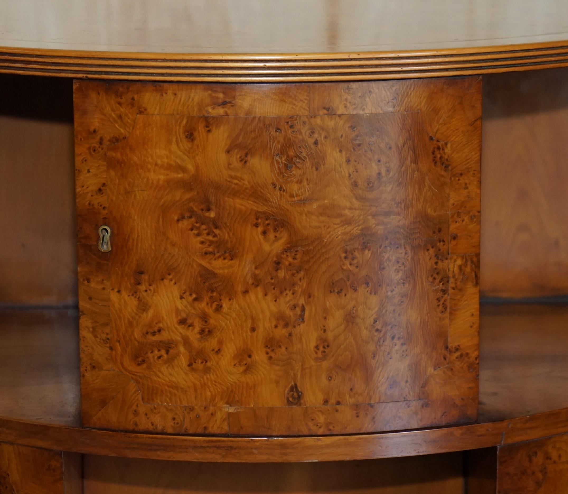 English Fully Restored Extra Large Burr Walnut Book Table with Twin Cupboards with Key For Sale
