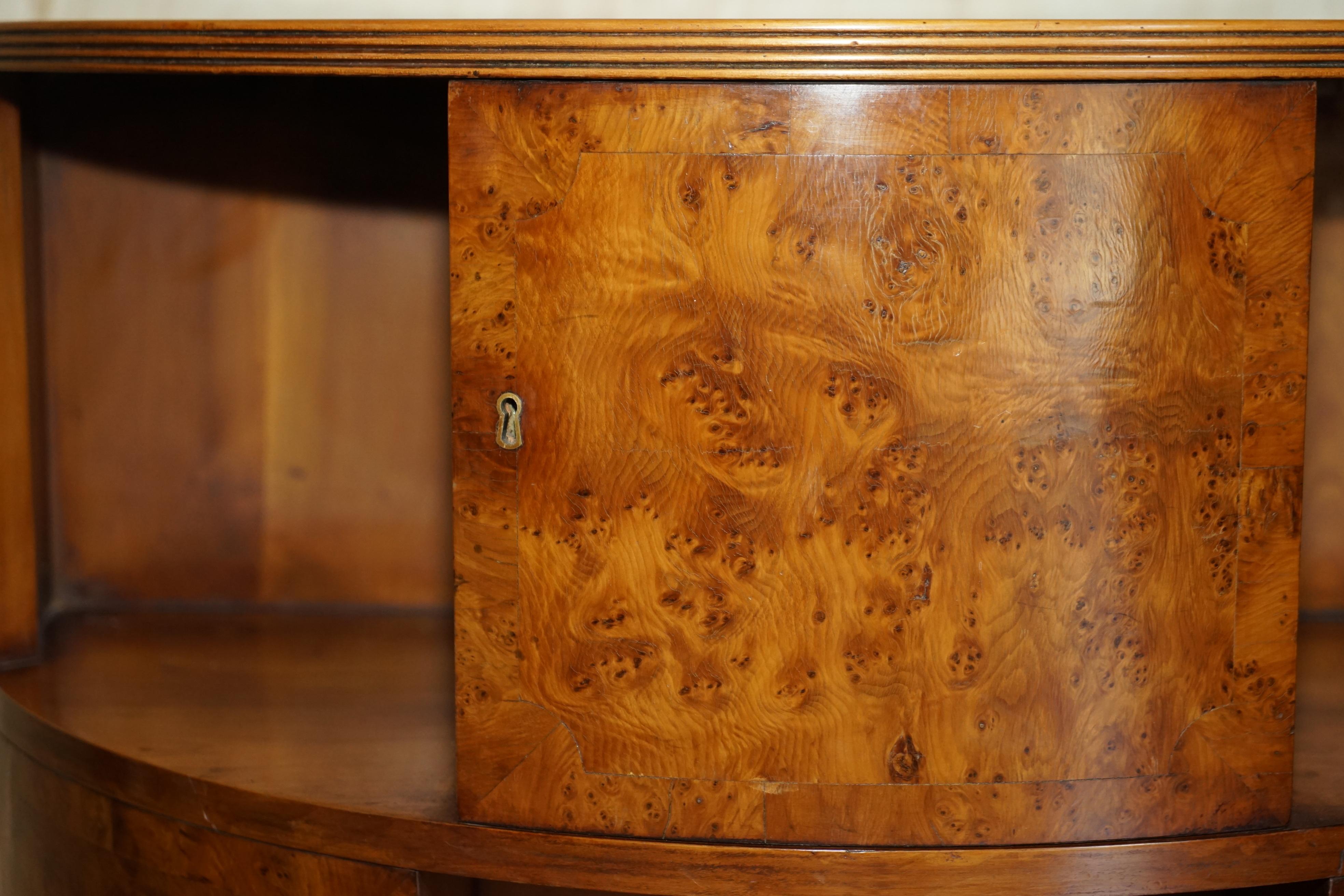 Hand-Crafted Fully Restored Extra Large Burr Walnut Book Table with Twin Cupboards with Key For Sale
