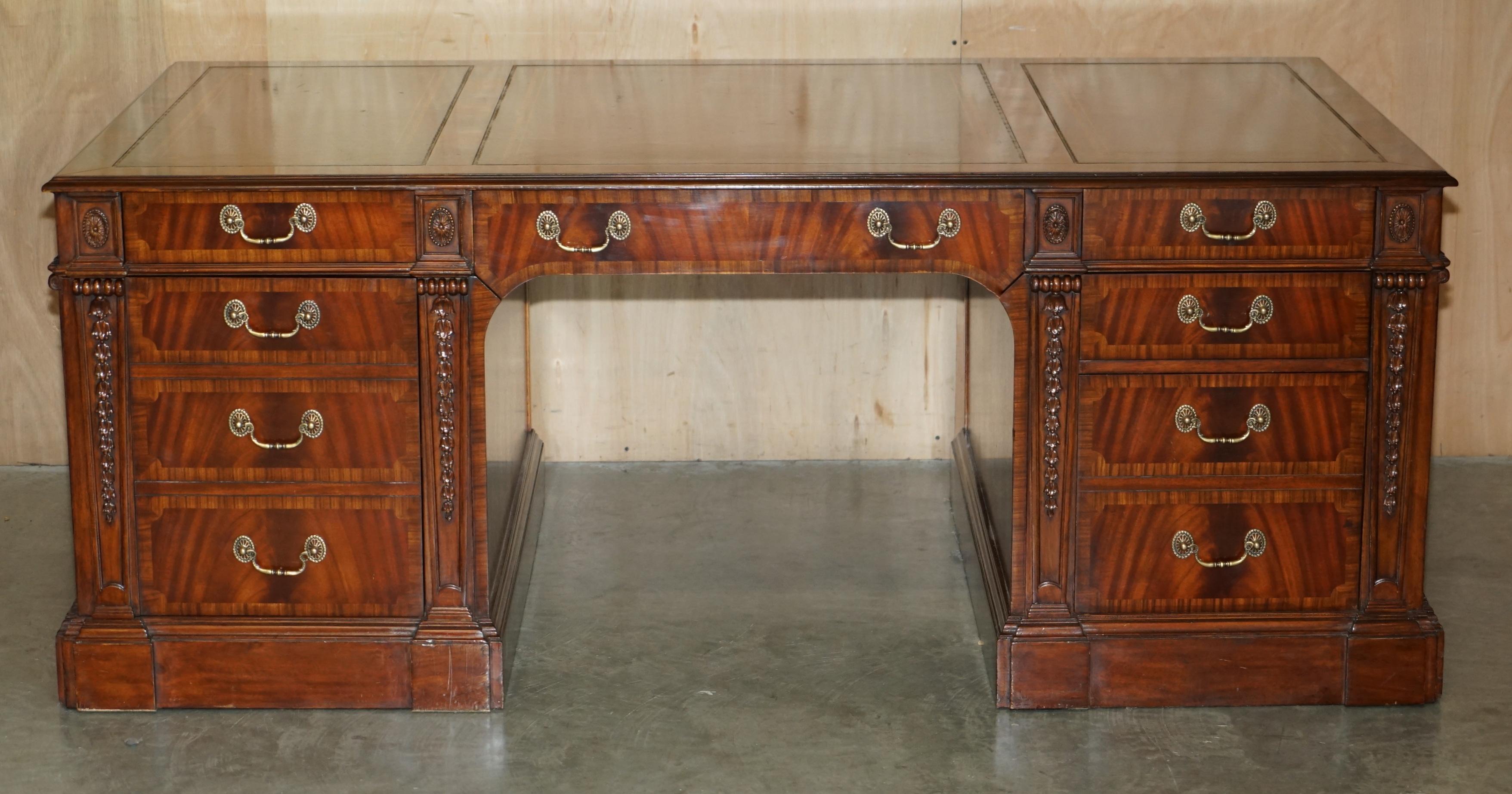 FULLY RESTORED EXTRA LARGE DOUBLE SiDED REGENCY TWIN PEDESTAL PARTNER DESK For Sale 3
