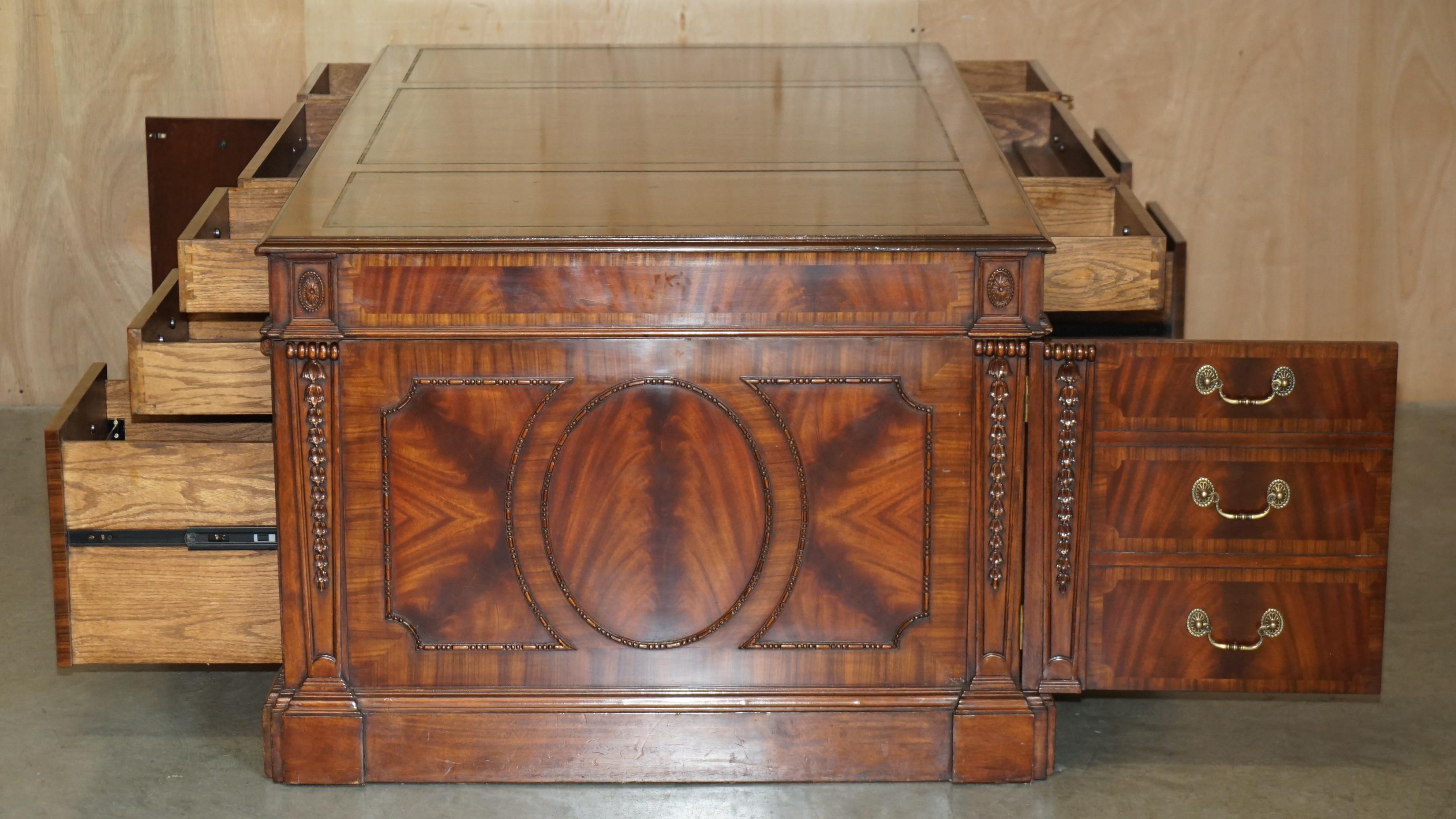 FULLY RESTORED EXTRA LARGE DOUBLE SiDED REGENCY TWIN PEDESTAL PARTNER DESK For Sale 8