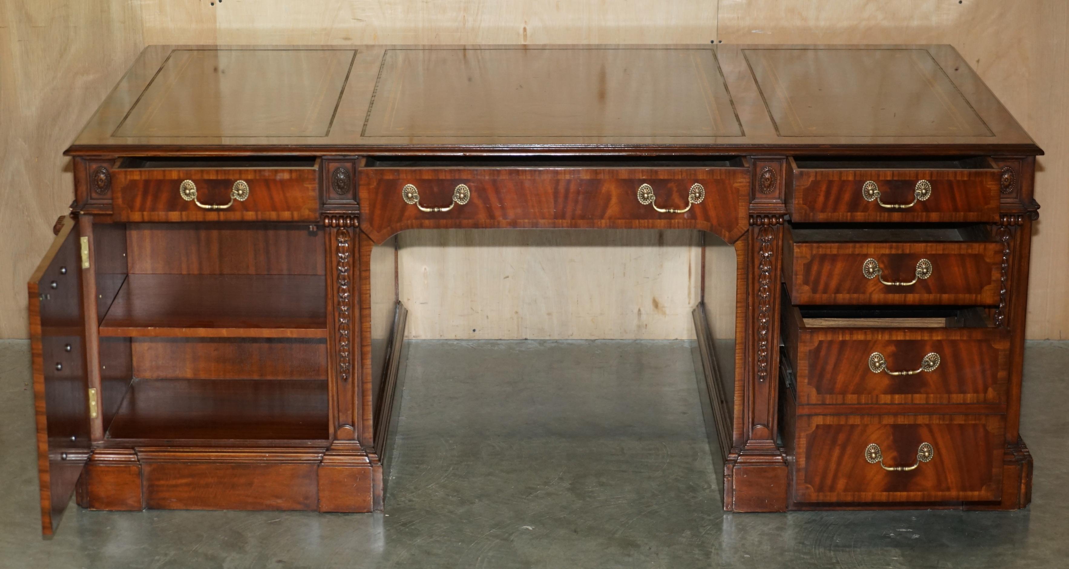 FULLY RESTORED EXTRA LARGE DOUBLE SiDED REGENCY TWIN PEDESTAL PARTNER DESK For Sale 10