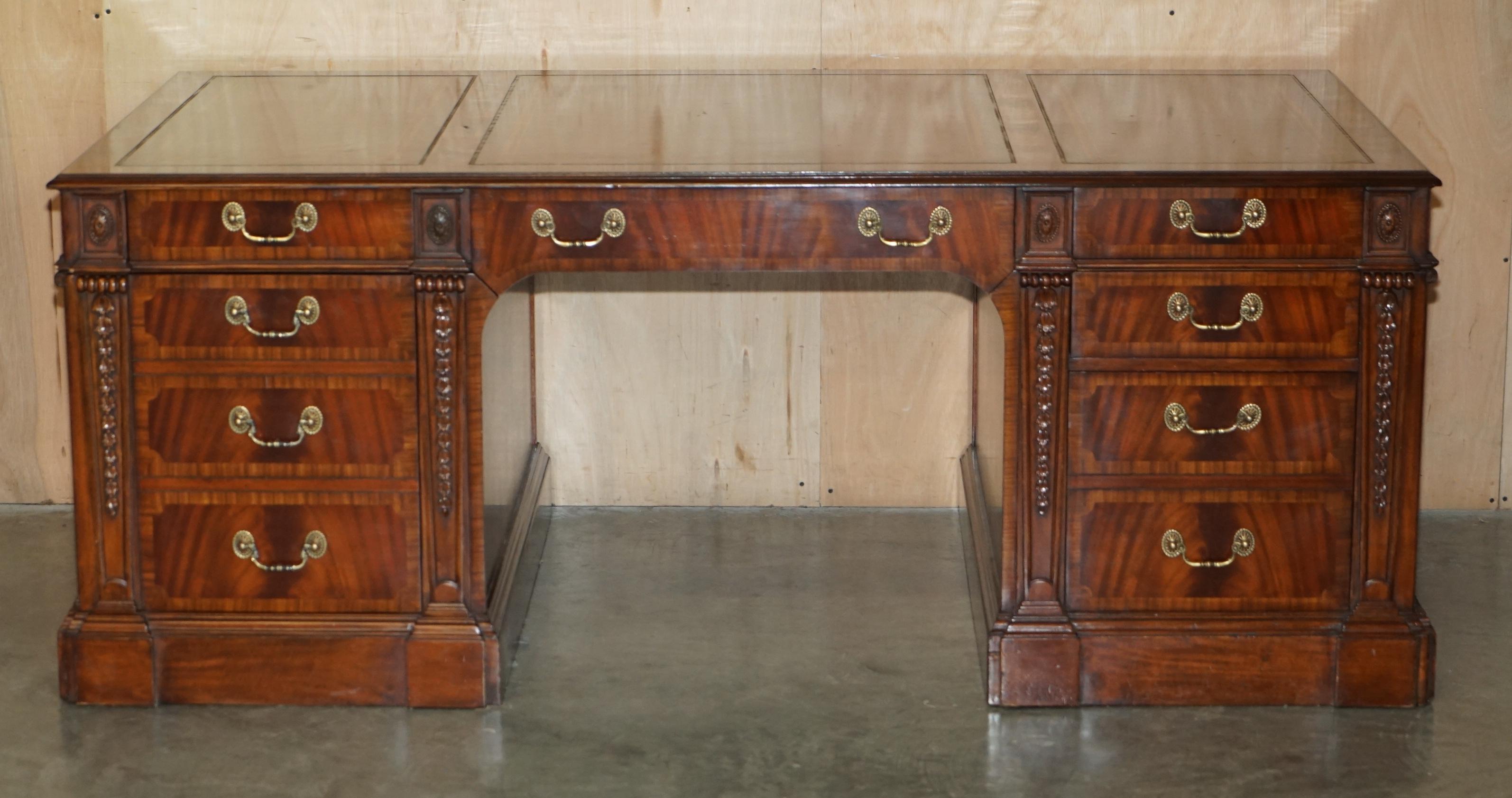 Regency FULLY RESTORED EXTRA LARGE DOUBLE SiDED REGENCY TWIN PEDESTAL PARTNER DESK For Sale