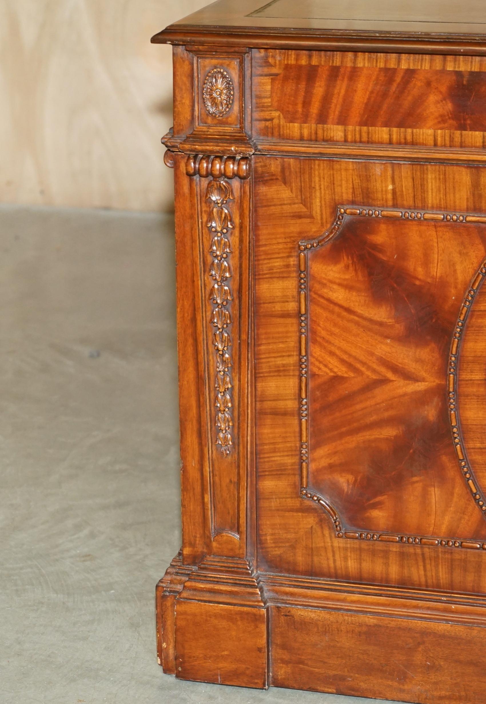 Leather FULLY RESTORED EXTRA LARGE DOUBLE SiDED REGENCY TWIN PEDESTAL PARTNER DESK For Sale