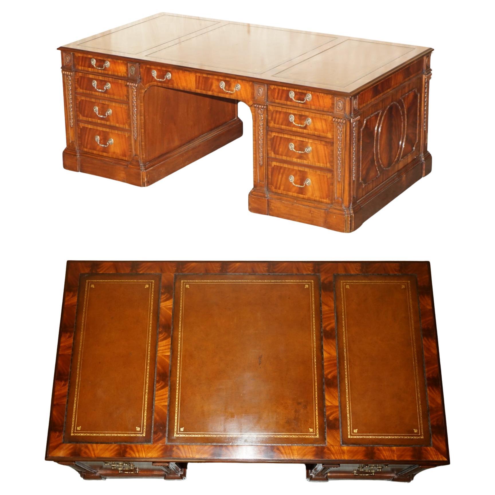 FULLY RESTORED EXTRA LARGE DOUBLE SiDED REGENCY TWIN PEDESTAL PARTNER DESK