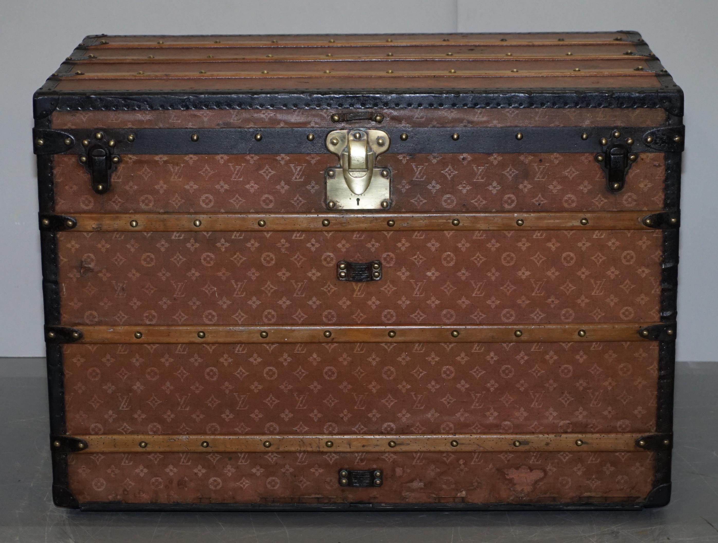 French Fully Restored Extra Large Louis Vuitton Paris 1900 Malle Haute Steamer Trunk