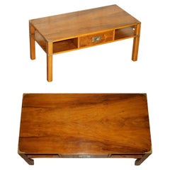 FULLY RESTORED FRENCH POLiSHED BURR YEW WOOD MILITARY CAMPAIGN COFFEE TABLE